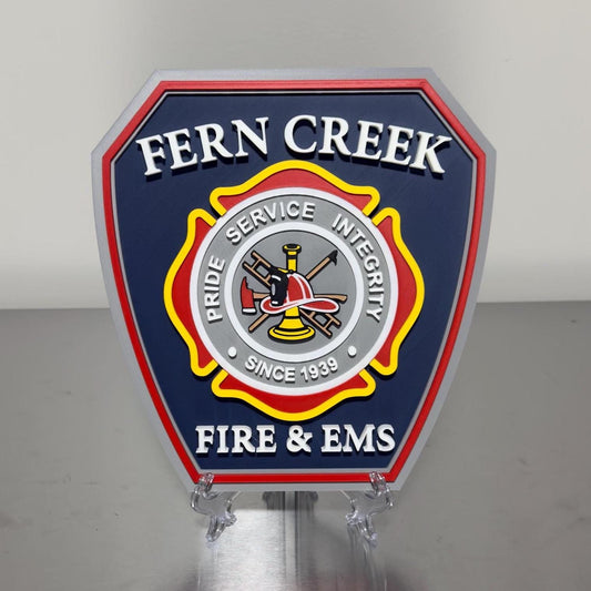 Embossed Fern Creek Fire & EMS Plaque: First Responder Wall Art Kentucky