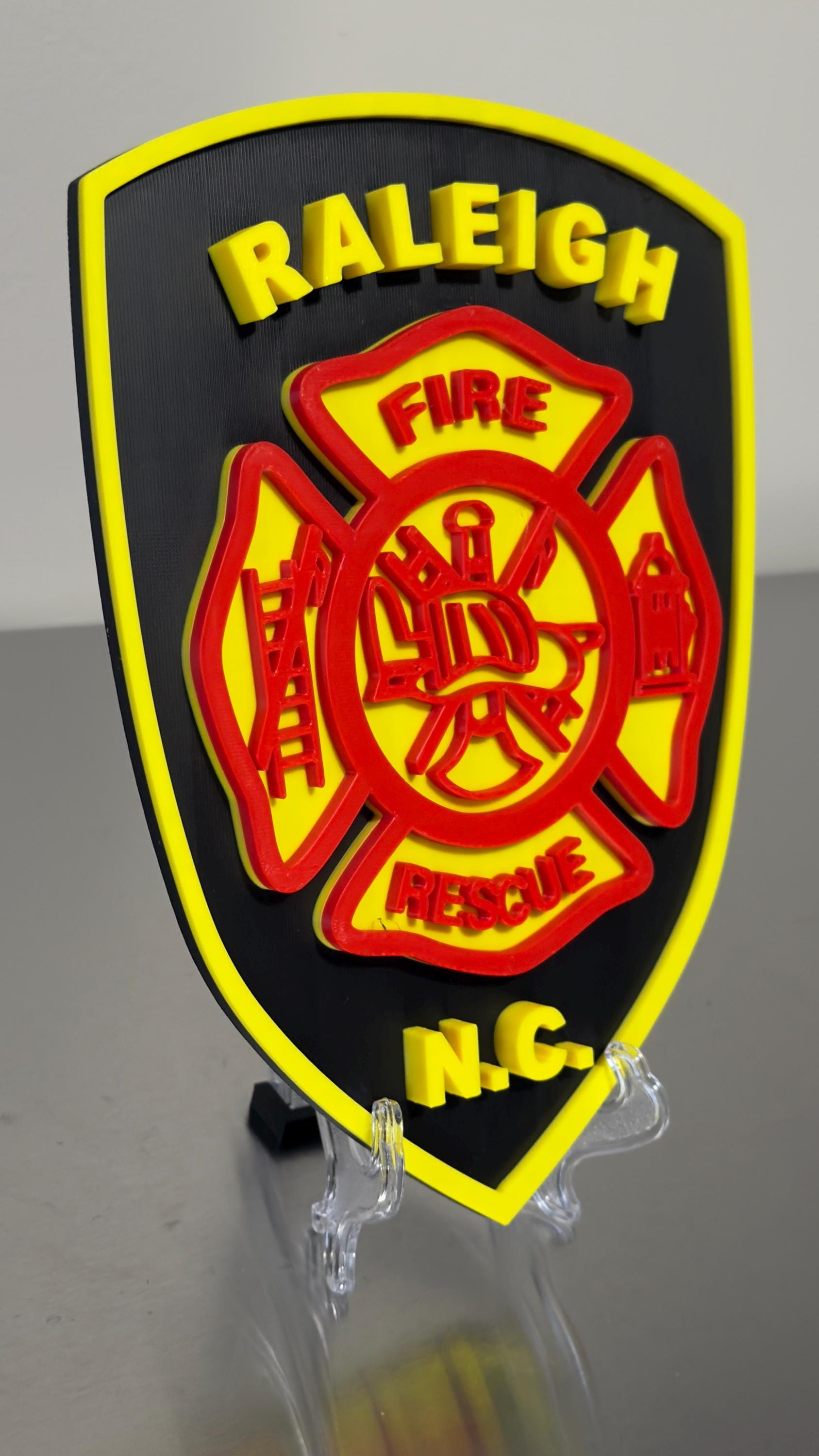 Raleigh NC Fire Department 3D Embossed Plaque: First Responder Wall Art North Carolina