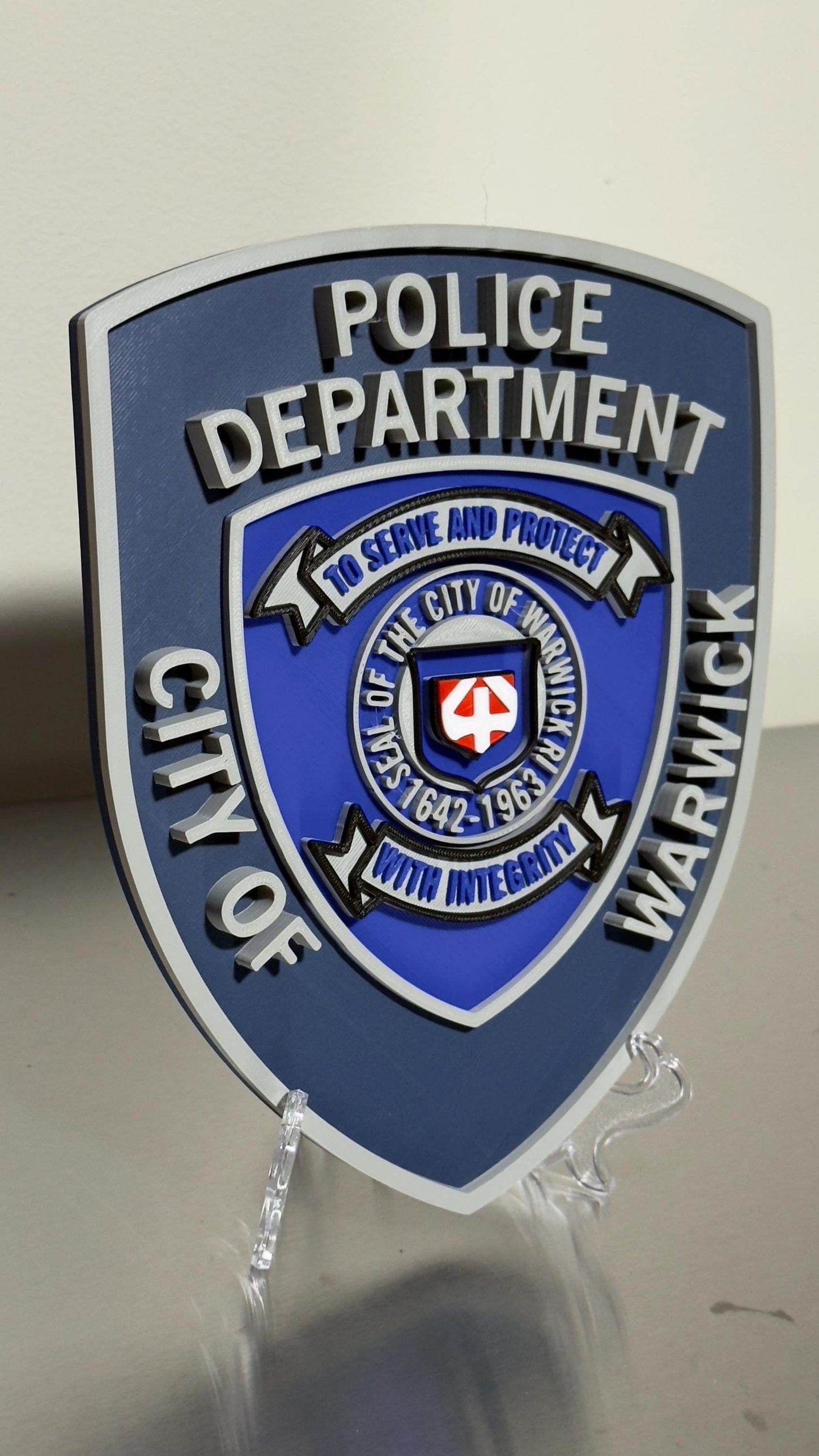 Warwick RI Police 3D Embossed Plaque: First Responder Wall Art Rhode Island