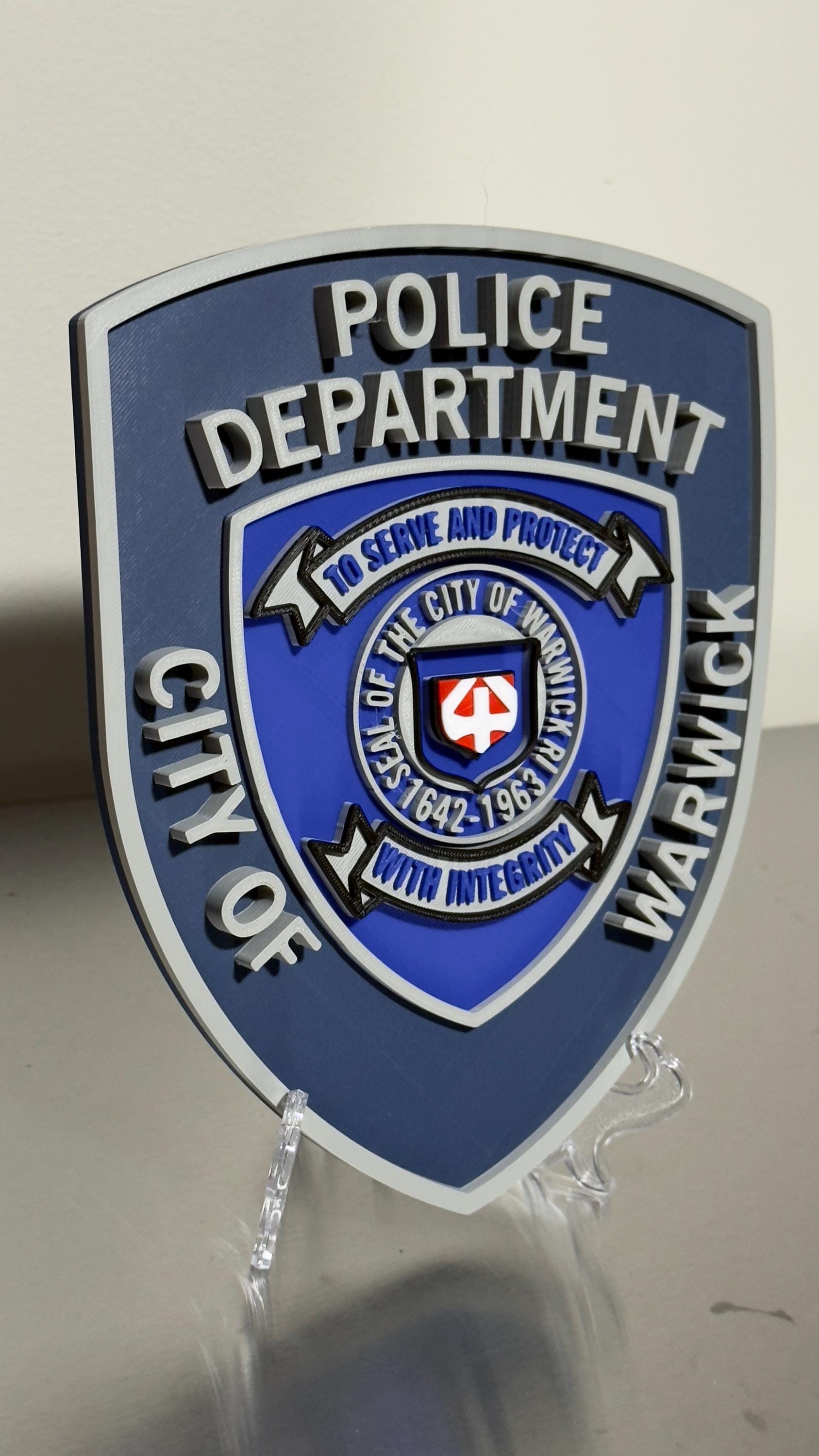 Warwick RI Police 3D Embossed Plaque: First Responder Wall Art Rhode Island