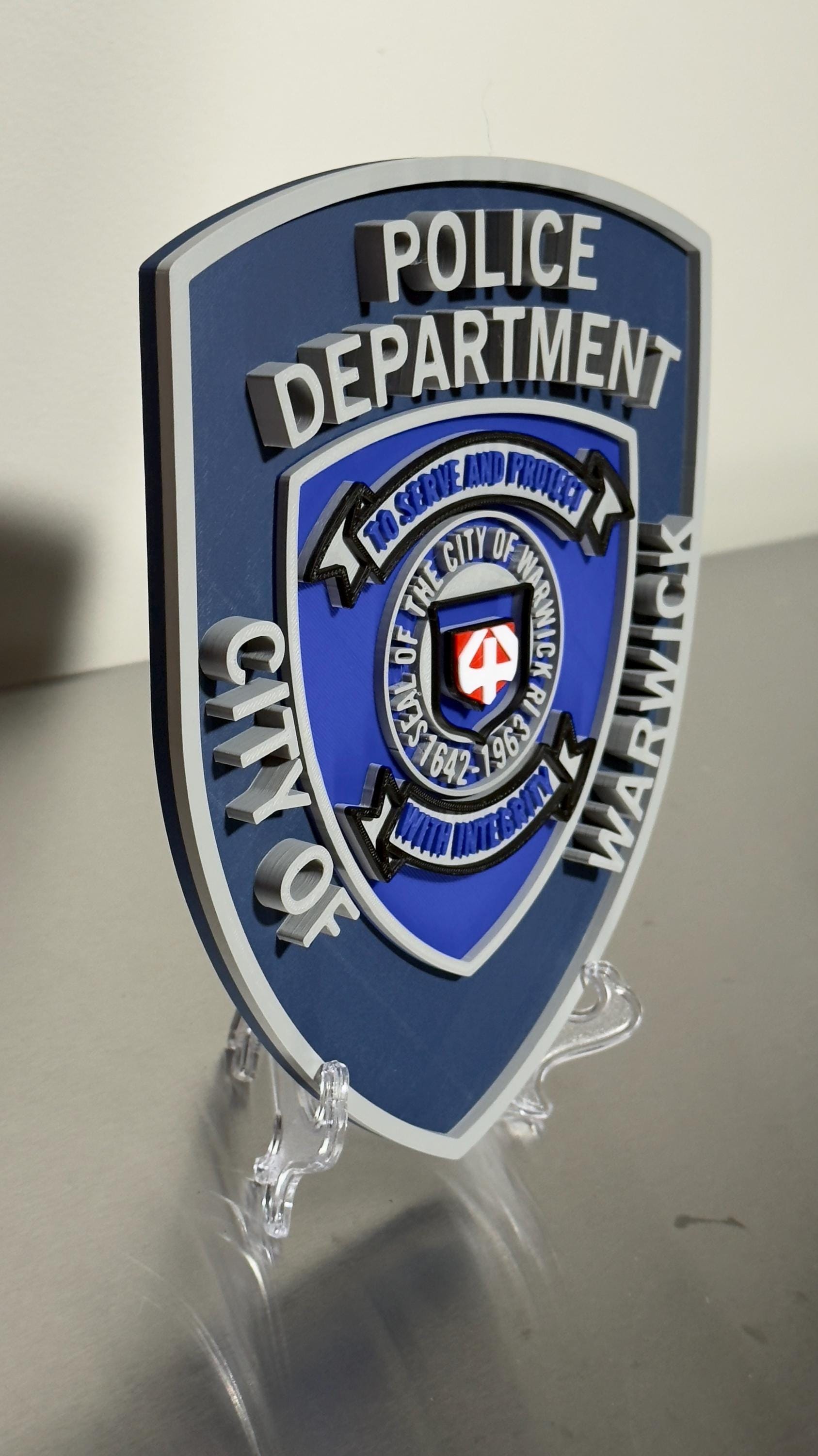 Warwick RI Police 3D Embossed Plaque: First Responder Wall Art Rhode Island