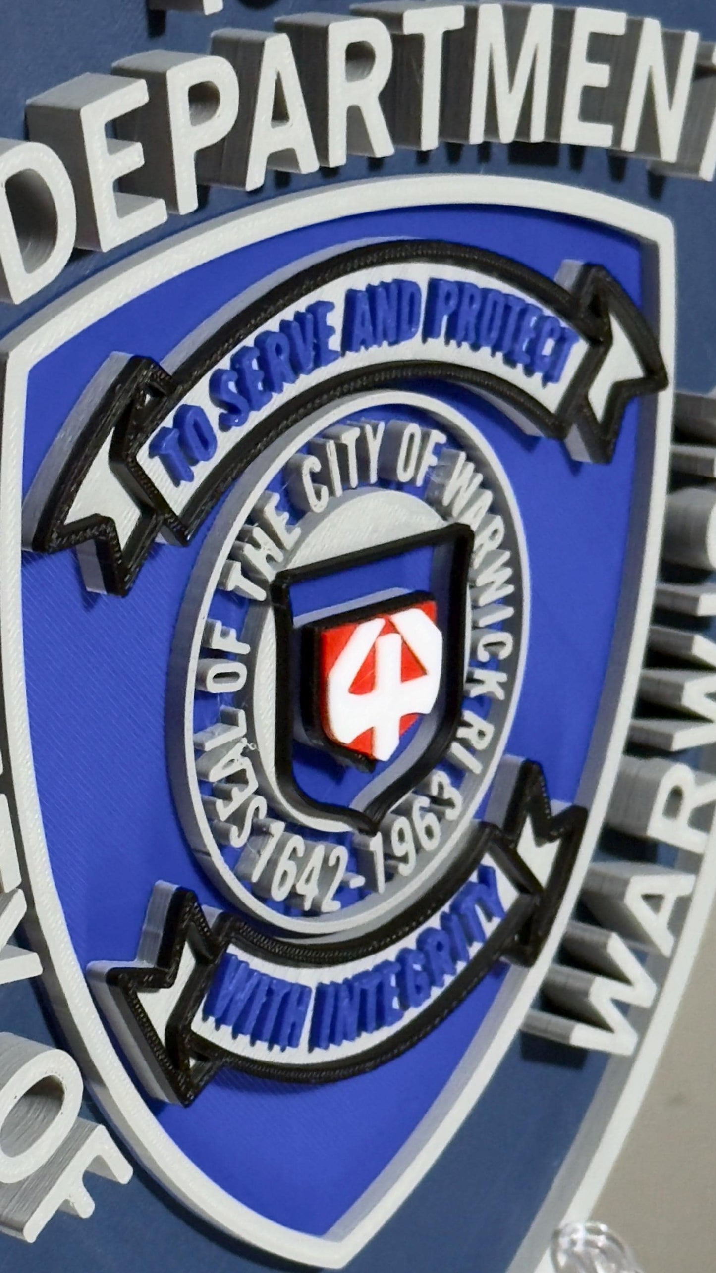 Warwick RI Police 3D Embossed Plaque: First Responder Wall Art Rhode Island
