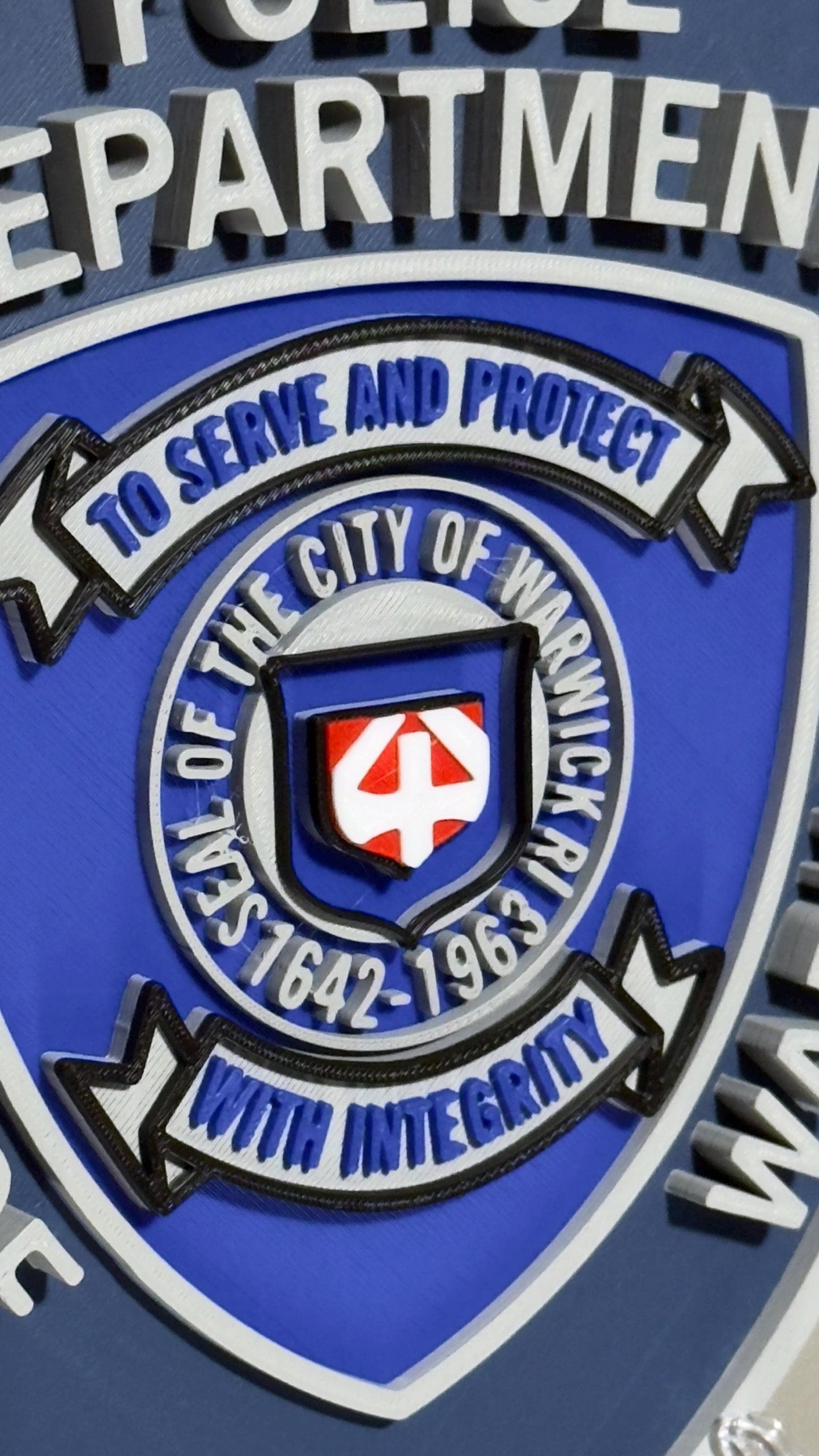 Warwick RI Police 3D Embossed Plaque: First Responder Wall Art Rhode Island