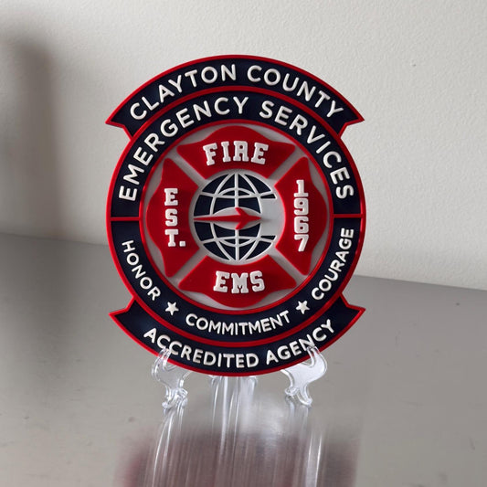 Clayton County GA Fire & EMS 3D Embossed Display Plaque: First Responder Wall Art Georgia