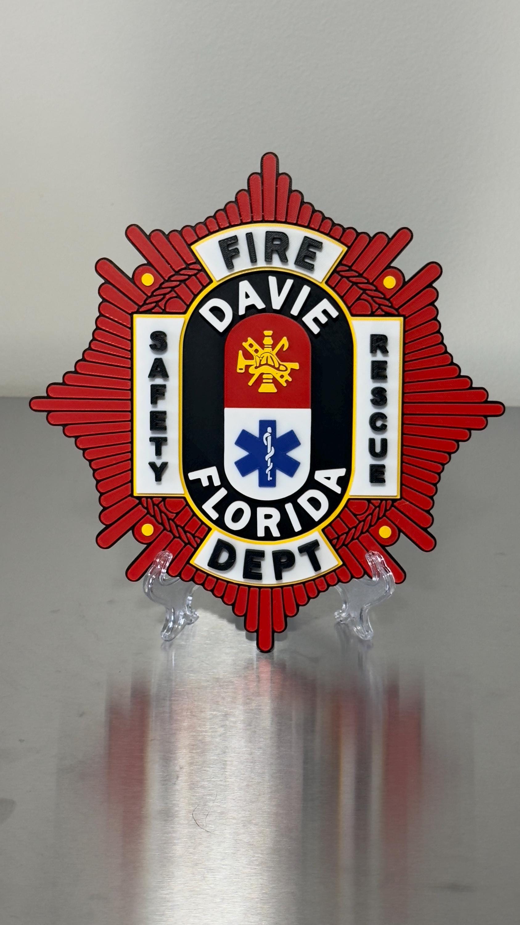 Davie Fire Rescue 3D Embossed Plaque: Florida First Responder Wall Art