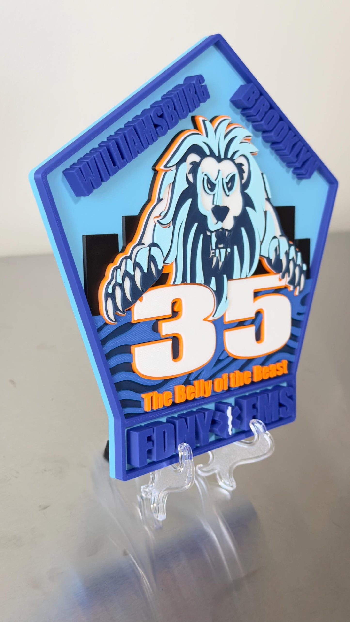 FDNY EMS Station 35 Williamsburg Brooklyn Plaque: 3D Embossed Lion Tribute NYCEMS