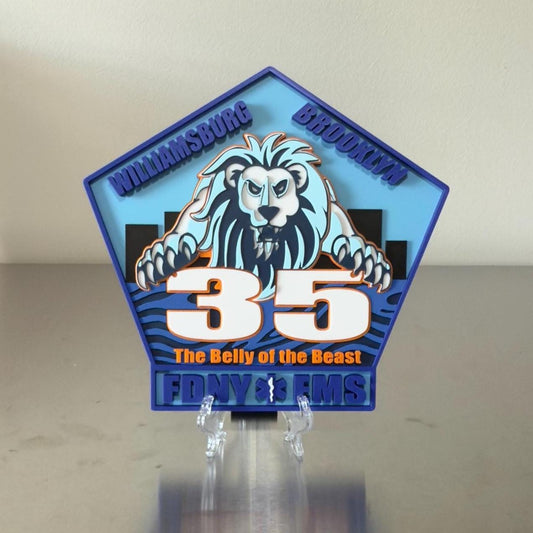 FDNY EMS Station 35 Williamsburg Brooklyn Plaque: 3D Embossed Lion Tribute NYCEMS