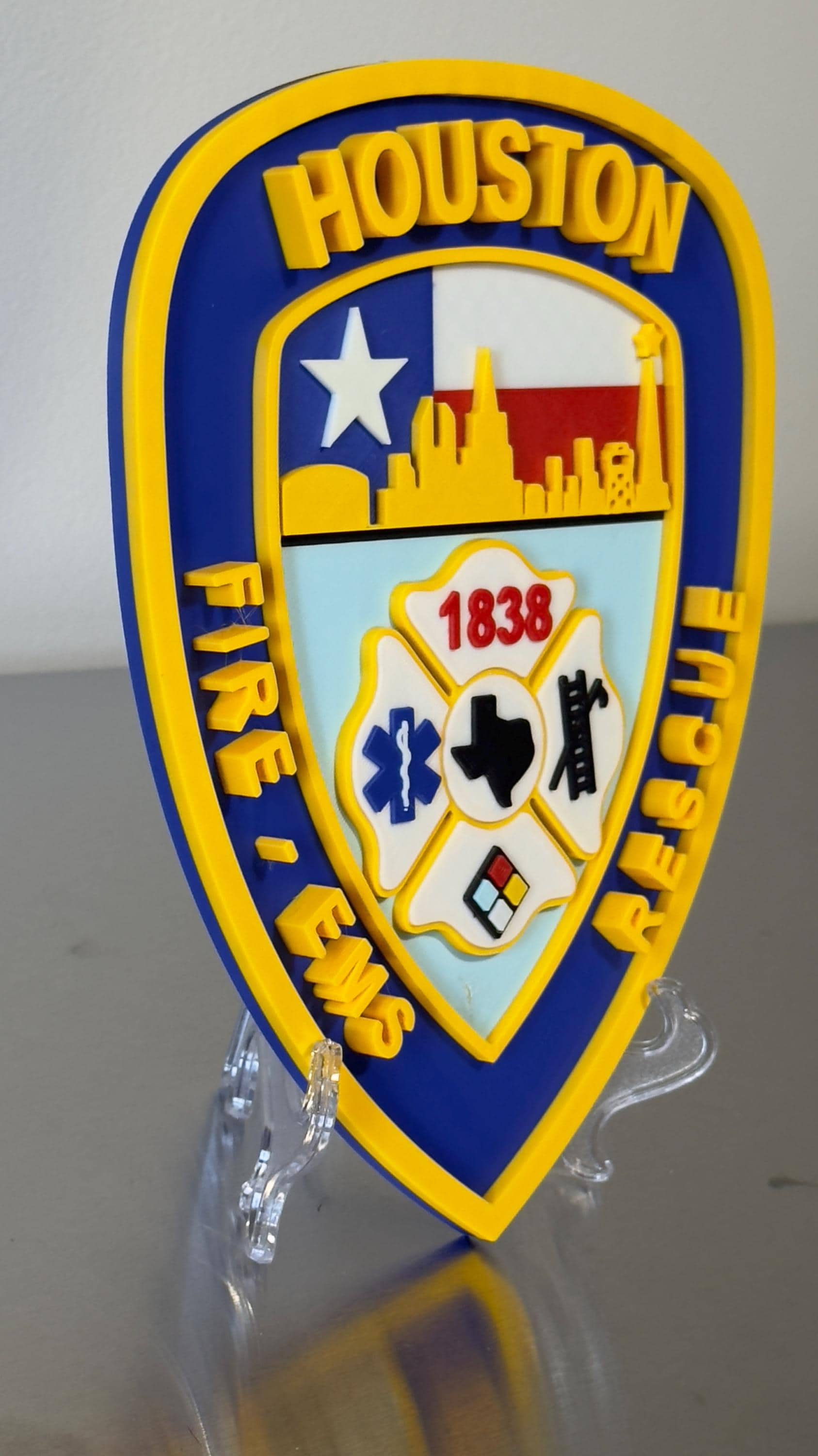 Houston Fire Department 3D Embossed Plaque: Texas First Responder Wall Art