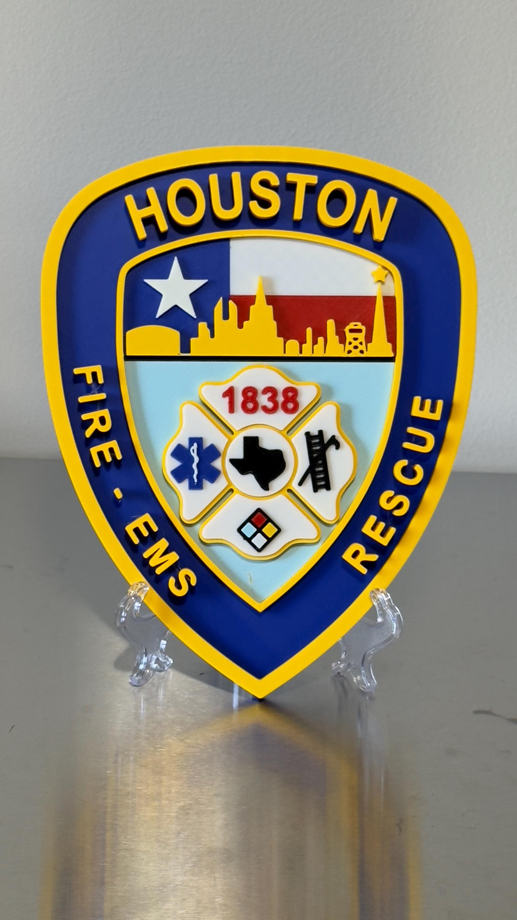 Houston Fire Department 3D Embossed Plaque: Texas First Responder Wall Art