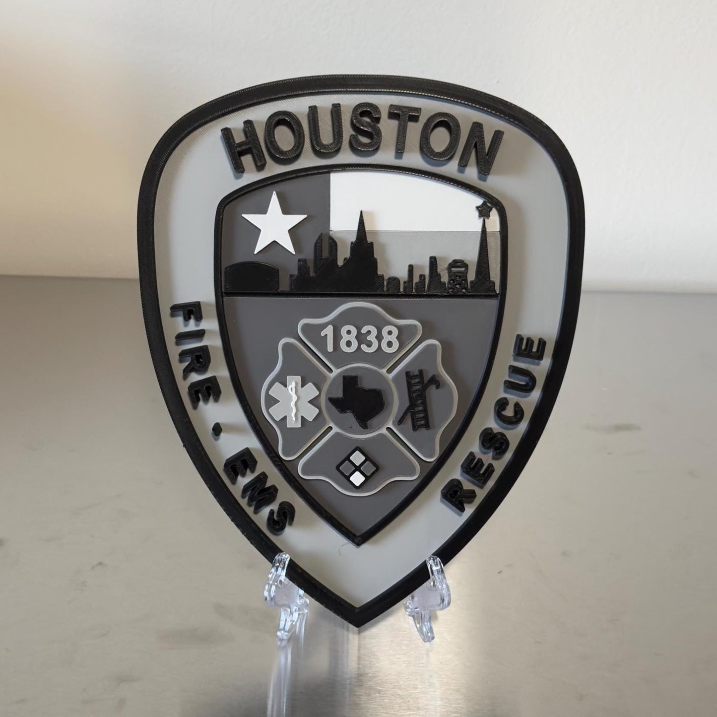 Houston Fire Department 3D Embossed Plaque: Texas First Responder Wall Art