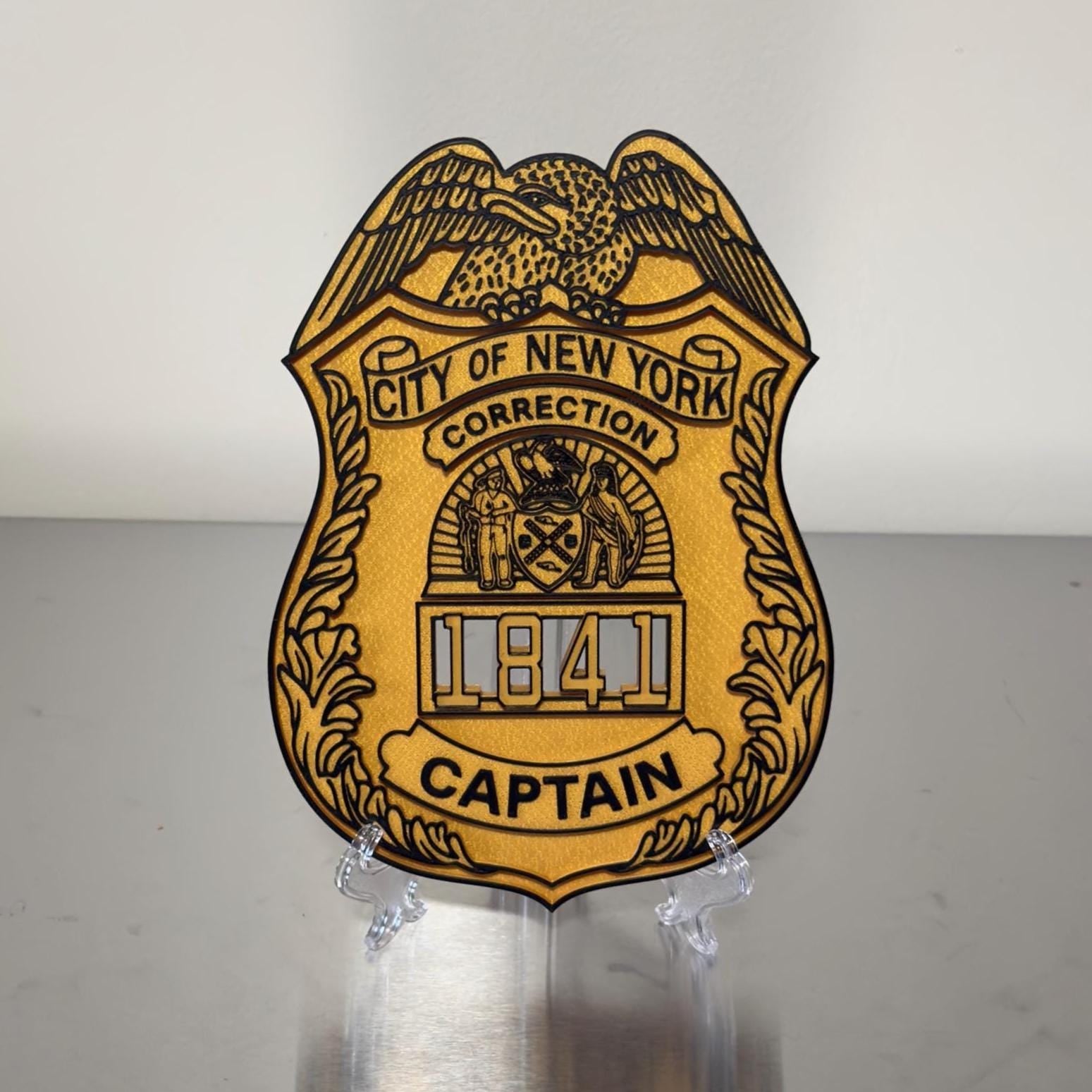 Captain Shield Plaque: NYC Correction Dept 3D Embossed - Personalized New York