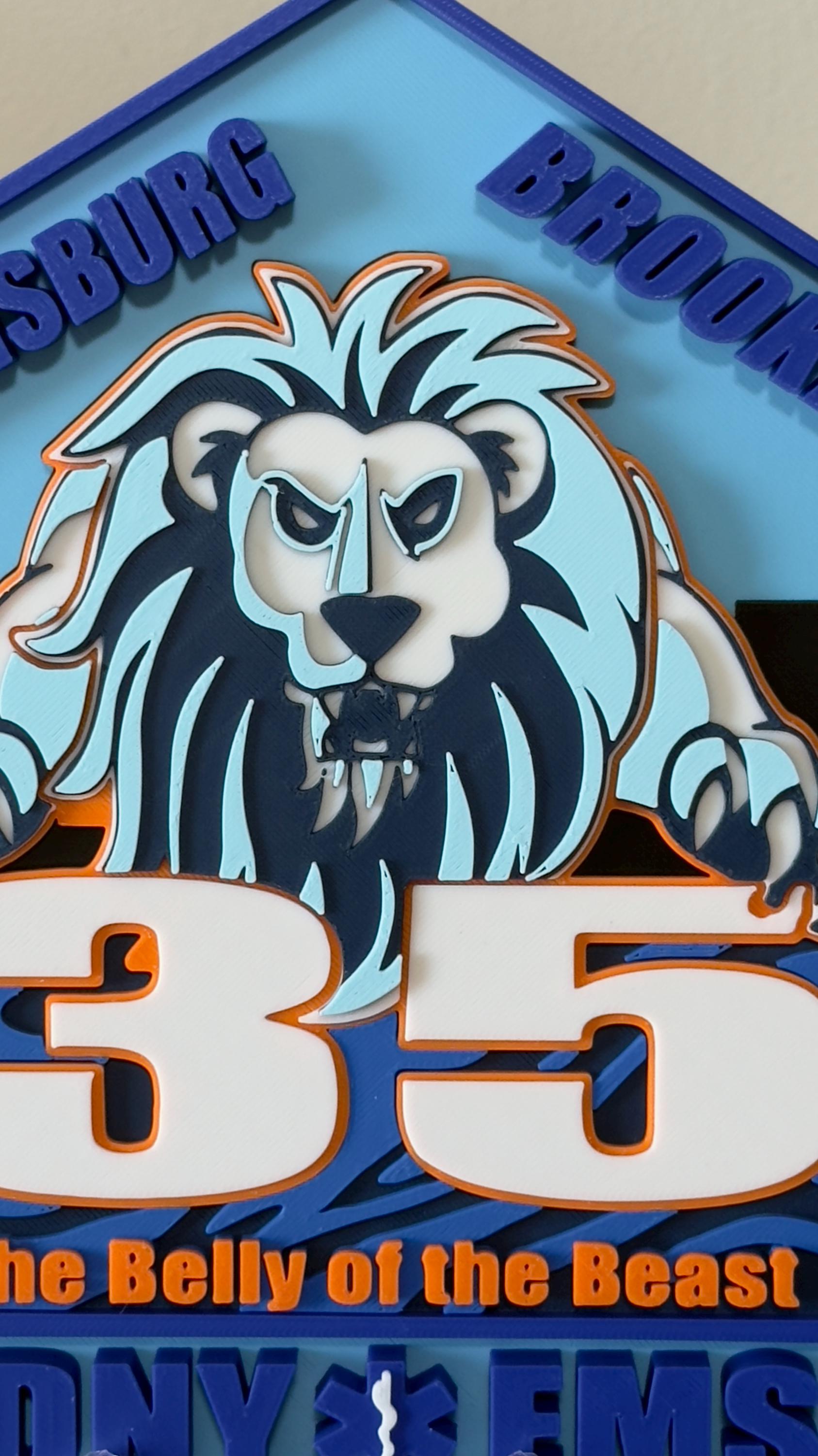 FDNY EMS Station 35 Williamsburg Brooklyn Plaque: 3D Embossed Lion Tribute NYCEMS