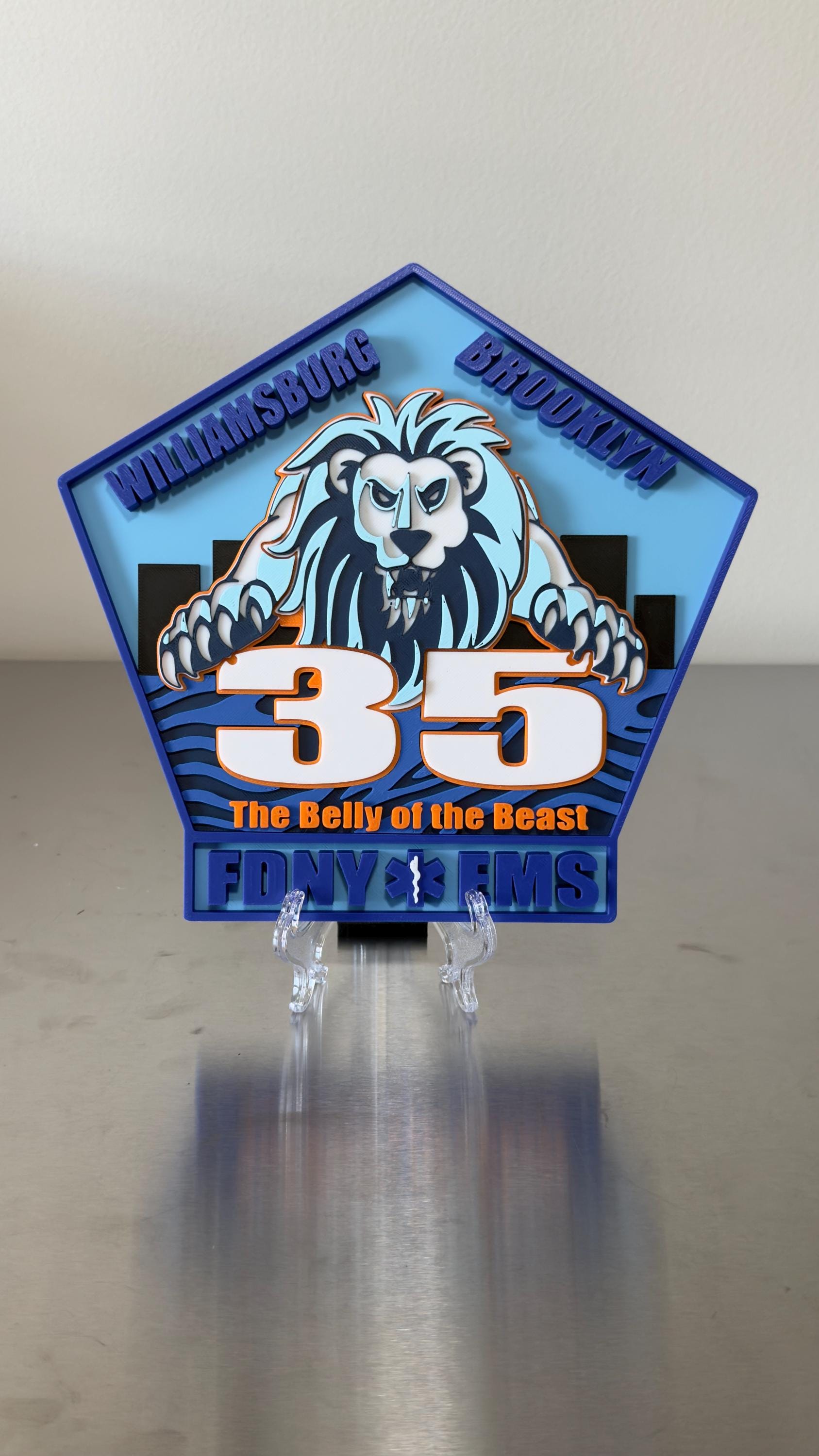 FDNY EMS Station 35 Williamsburg Brooklyn Plaque: 3D Embossed Lion Tribute NYCEMS
