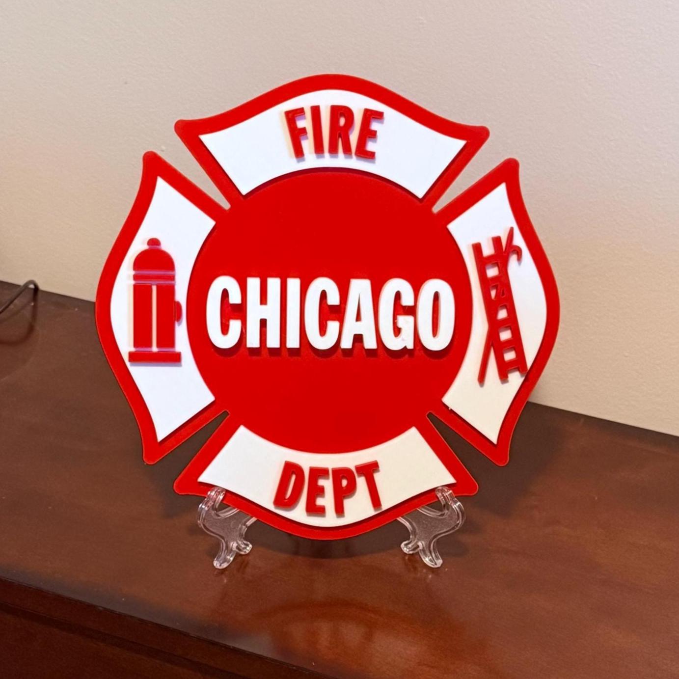 Chicago Fire Department 3D Plaque: First Responder Wall Art Illinois