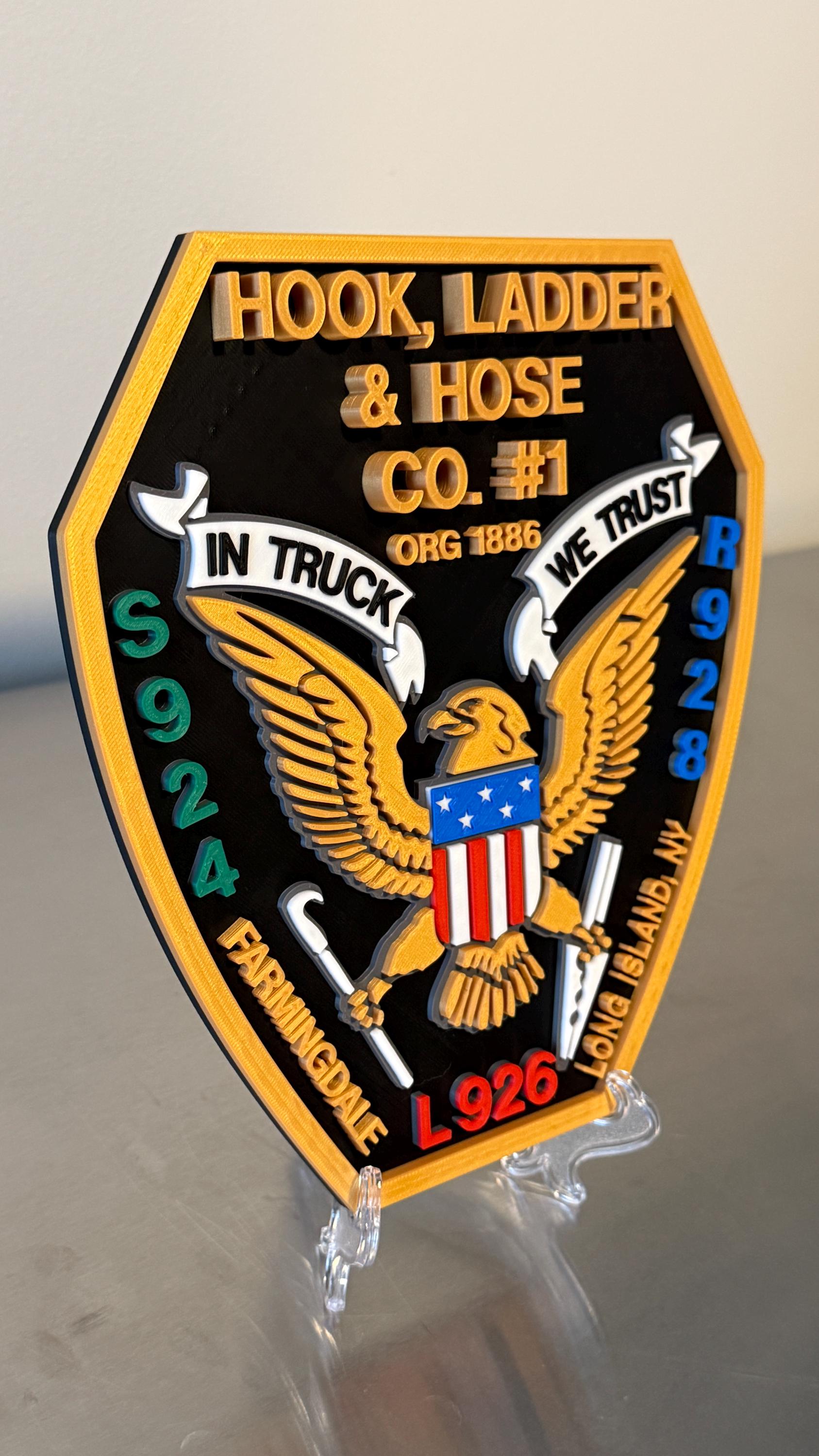 Farmingdale Fire Department 3D Embossed Plaque: Hook Ladder Hose Co. #1 Long Island NY New York