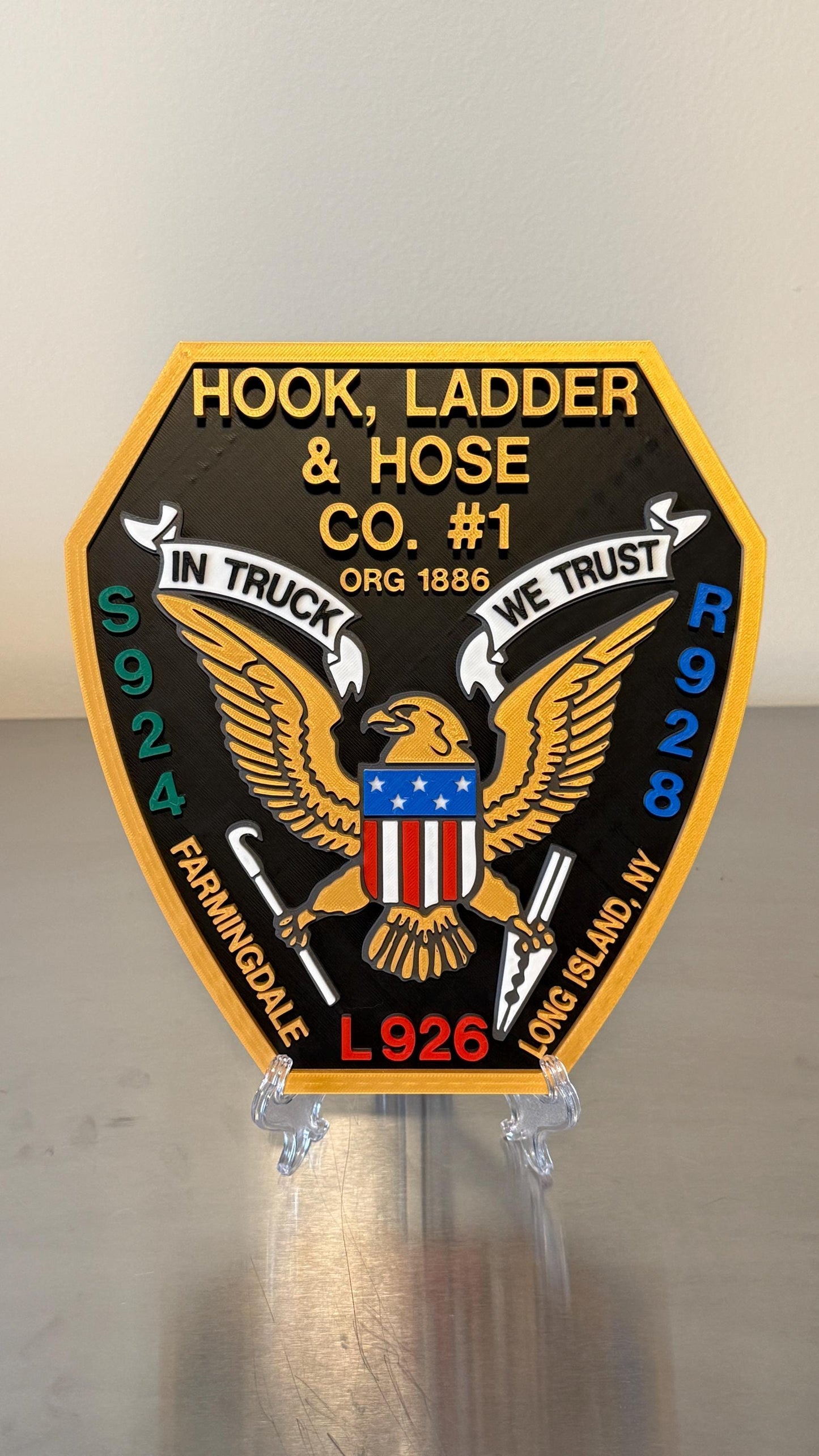 Farmingdale Fire Department 3D Embossed Plaque: Hook Ladder Hose Co. #1 Long Island NY New York