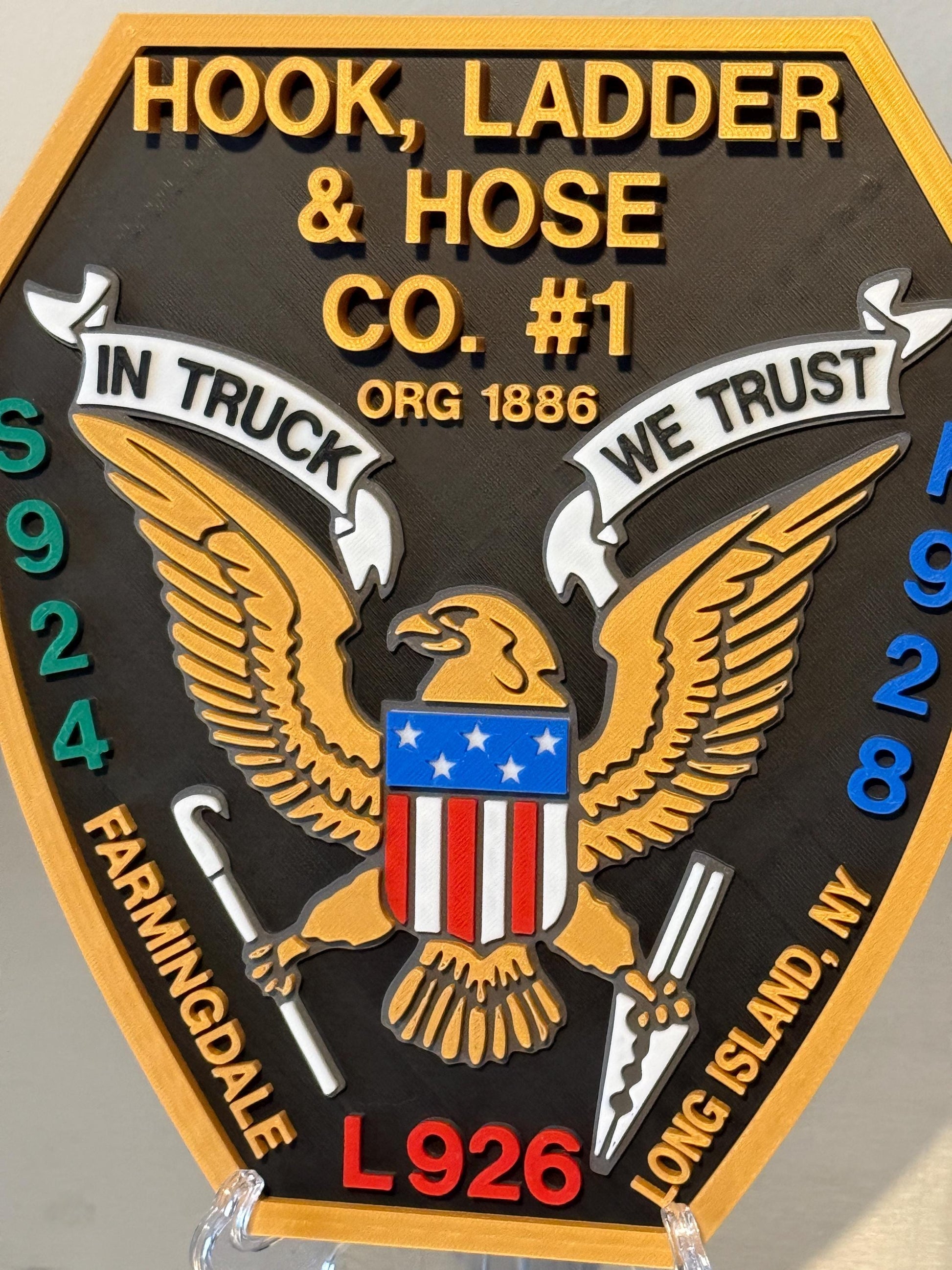 Farmingdale Fire Department 3D Embossed Plaque: Hook Ladder Hose Co. #1 Long Island NY New York