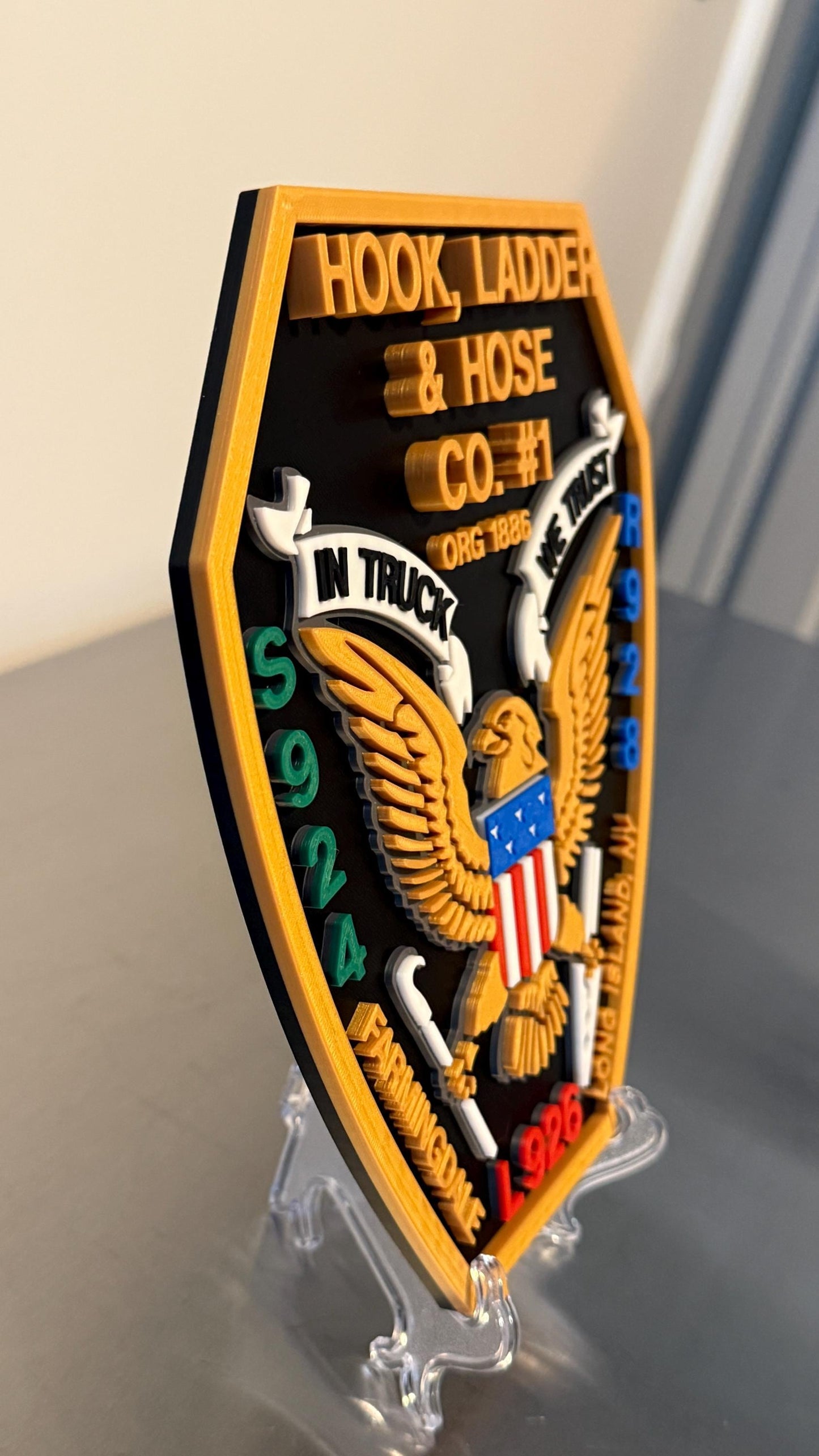 Farmingdale Fire Department 3D Embossed Plaque: Hook Ladder Hose Co. #1 Long Island NY New York