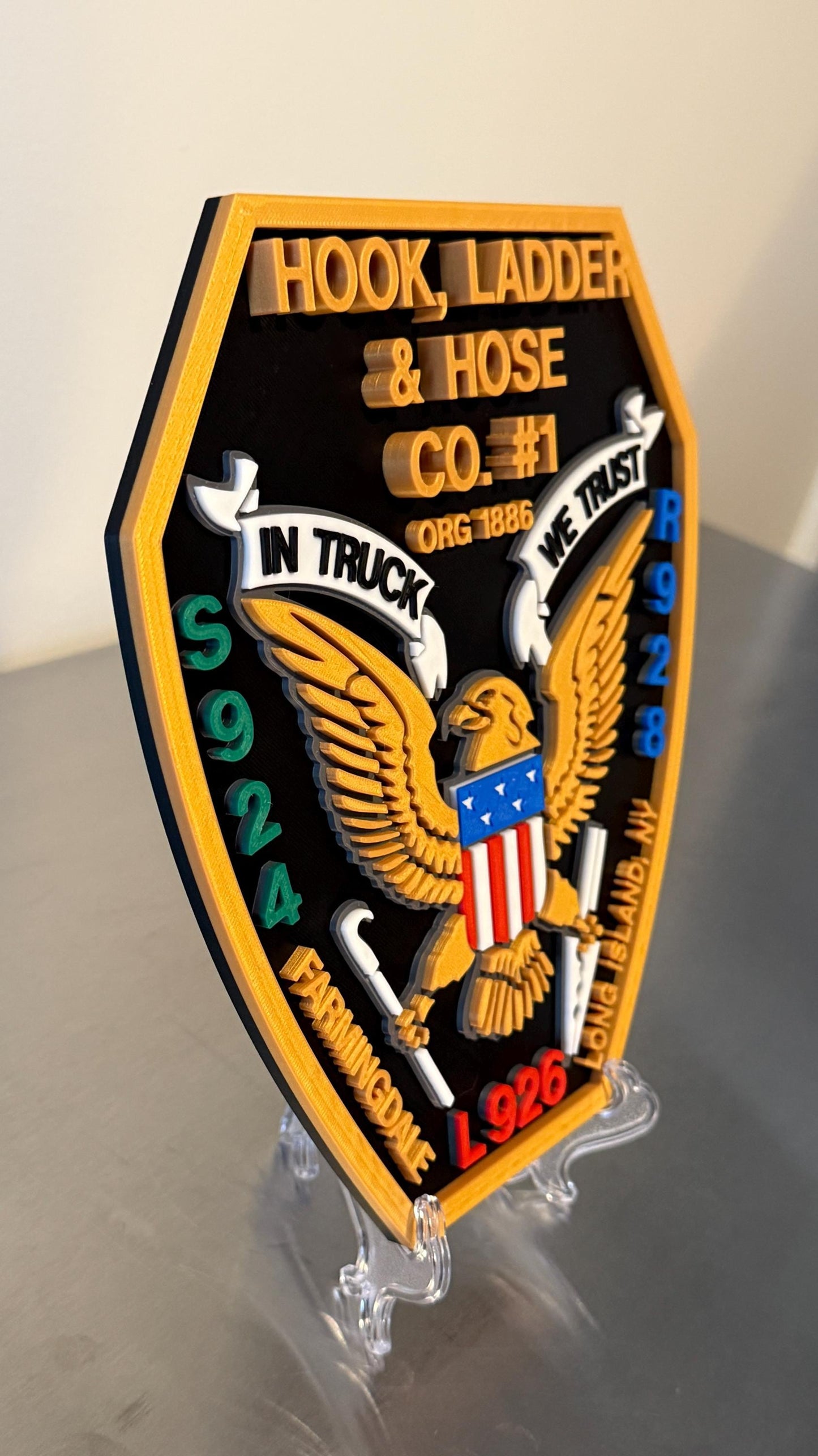 Farmingdale Fire Department 3D Embossed Plaque: Hook Ladder Hose Co. #1 Long Island NY New York