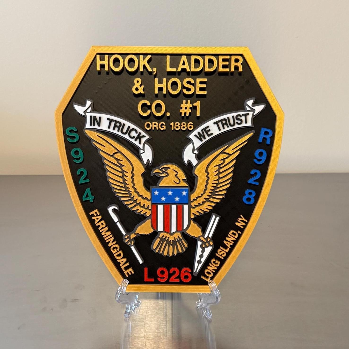 Farmingdale Fire Department 3D Embossed Plaque: Hook Ladder Hose Co. #1 Long Island NY New York