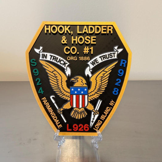 Farmingdale Fire Department 3D Embossed Plaque: Hook Ladder Hose Co. #1 Long Island NY New York