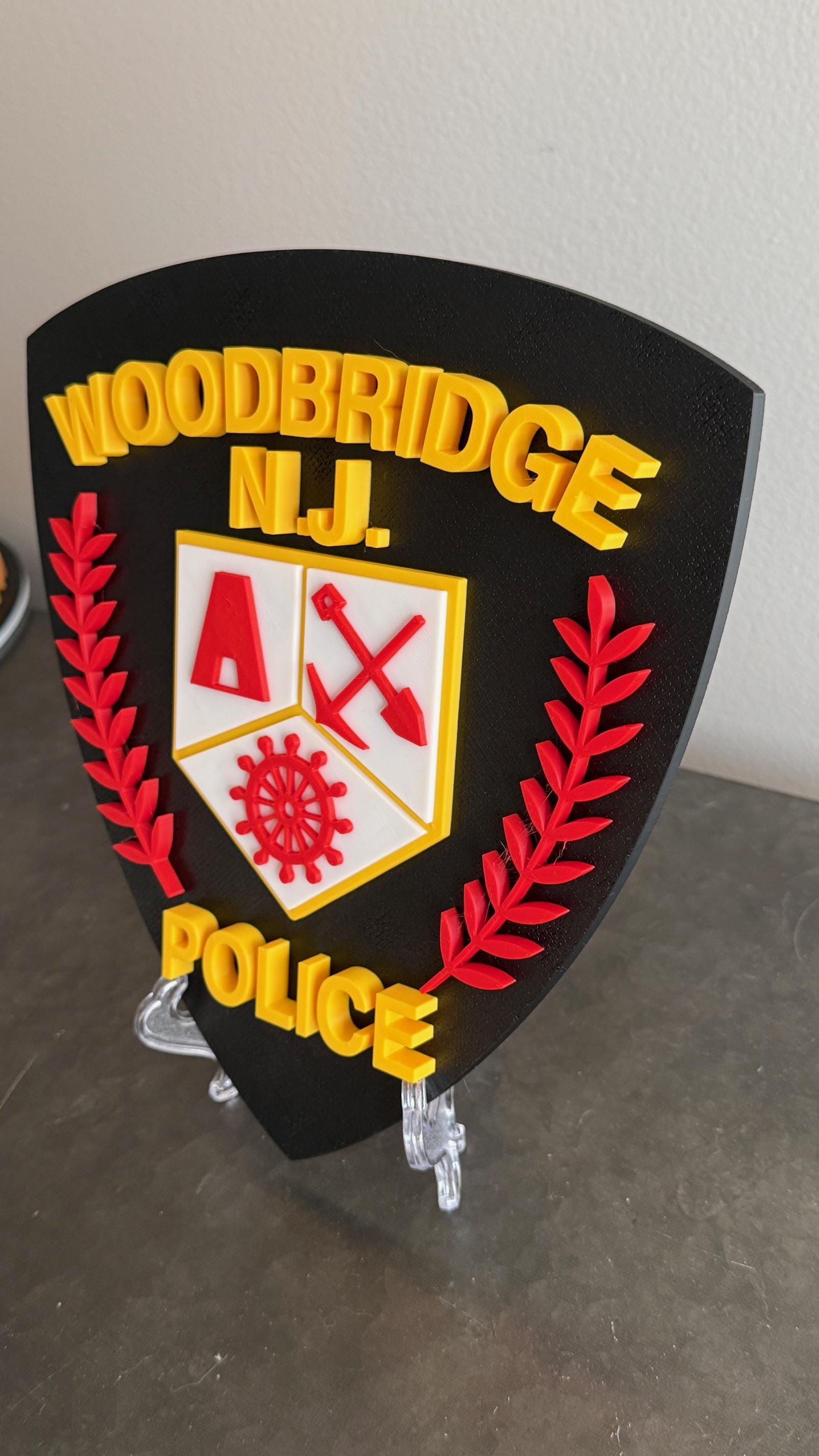 Embossed Woodbridge NJ Police Plaque: First Responder Wall Art New Jersey