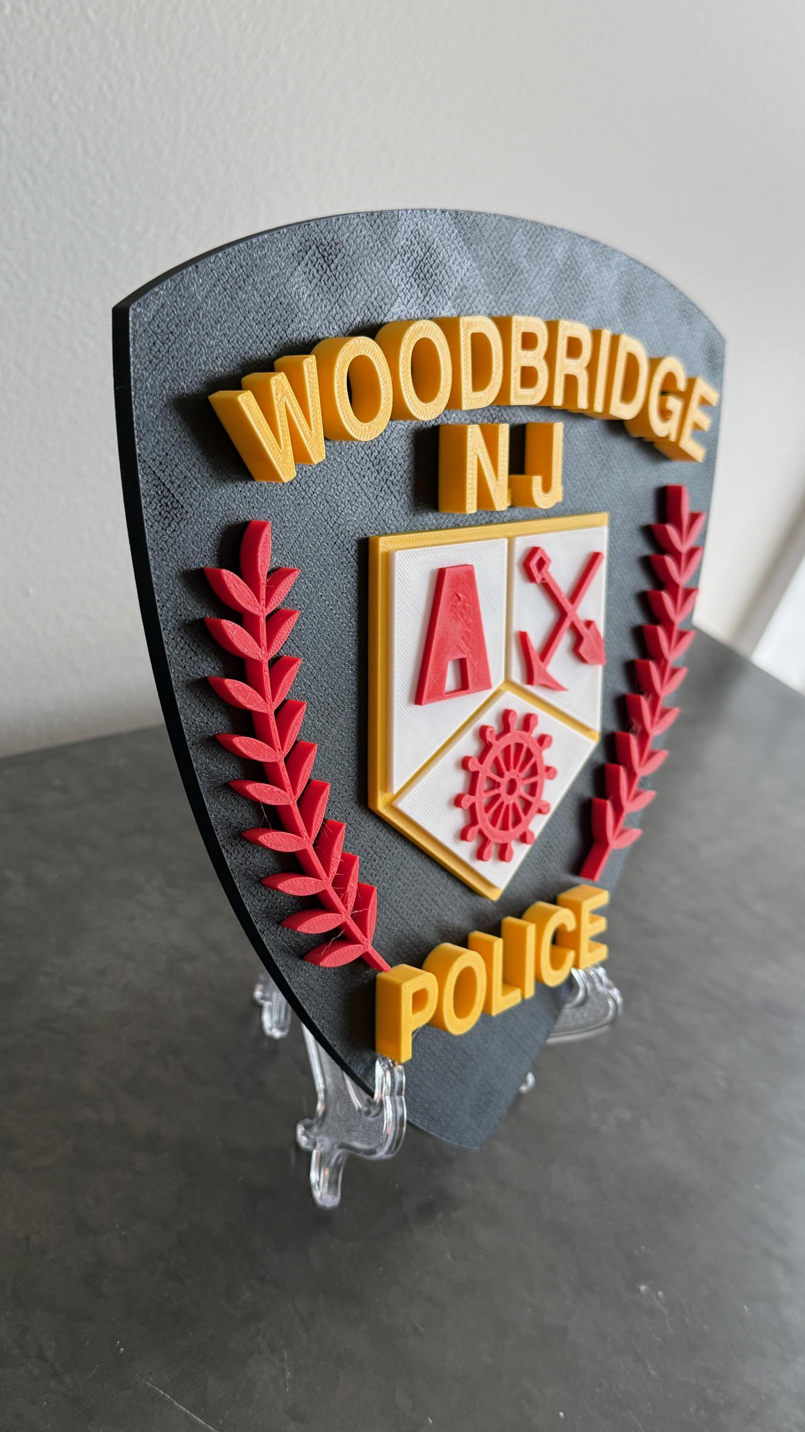 Embossed Woodbridge NJ Police Plaque: First Responder Wall Art New Jersey