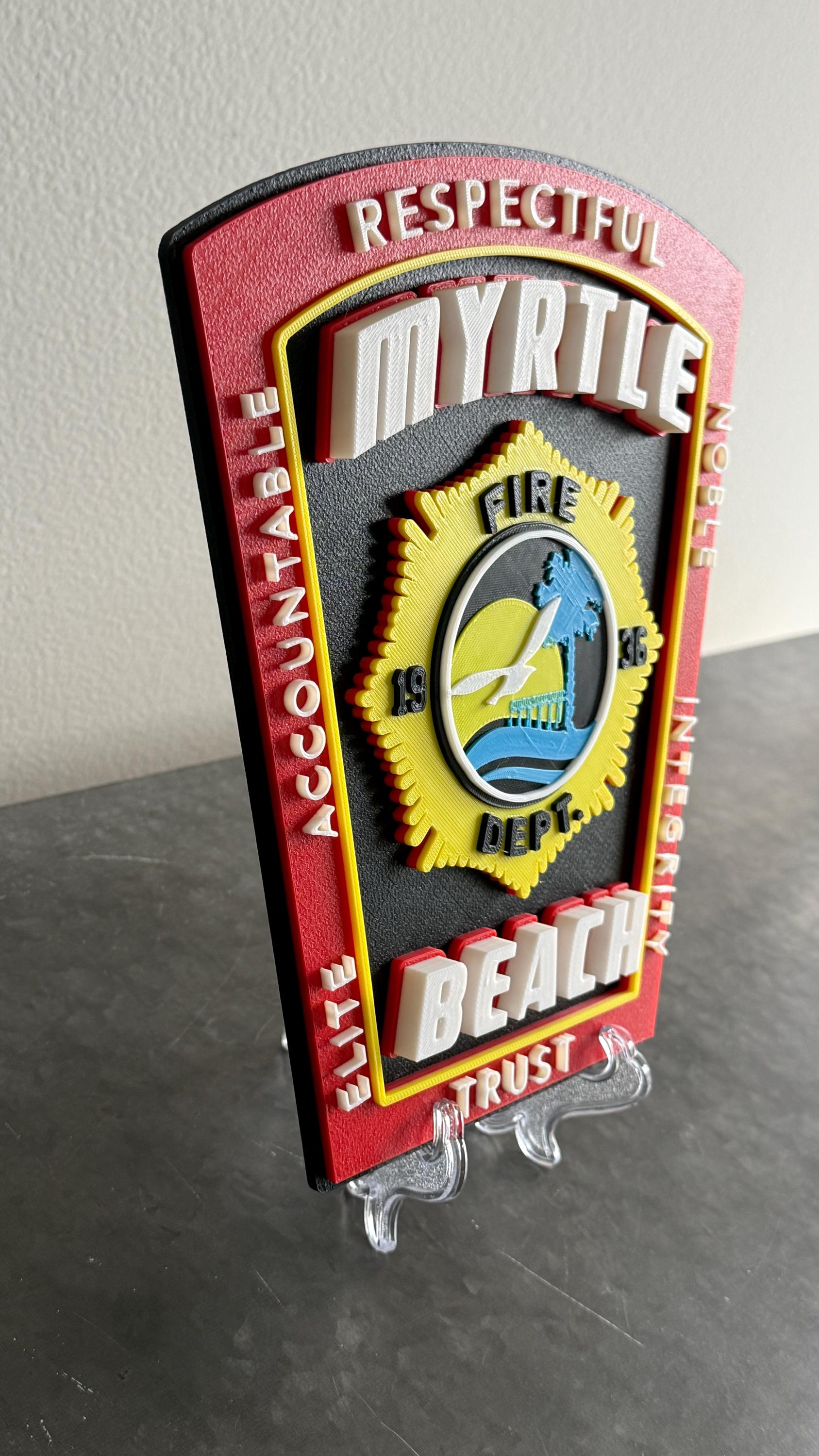 Myrtle Beach Fire Department Plaque | 3D Firefighter Wall Art Tribute South Carolina