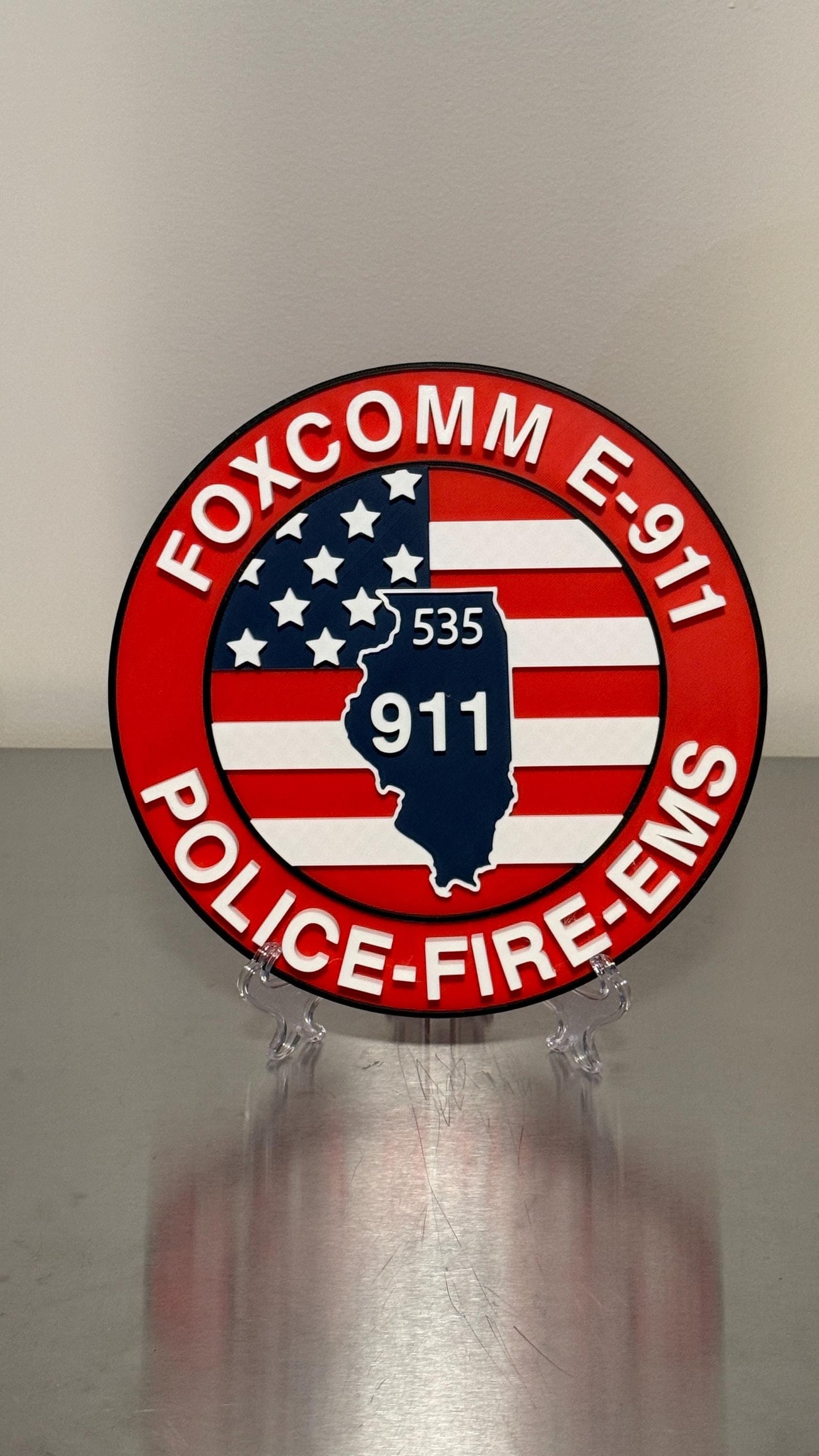 Emergency Communications Plaque: Foxcomm E-911 Illinois - 3D Embossed Design