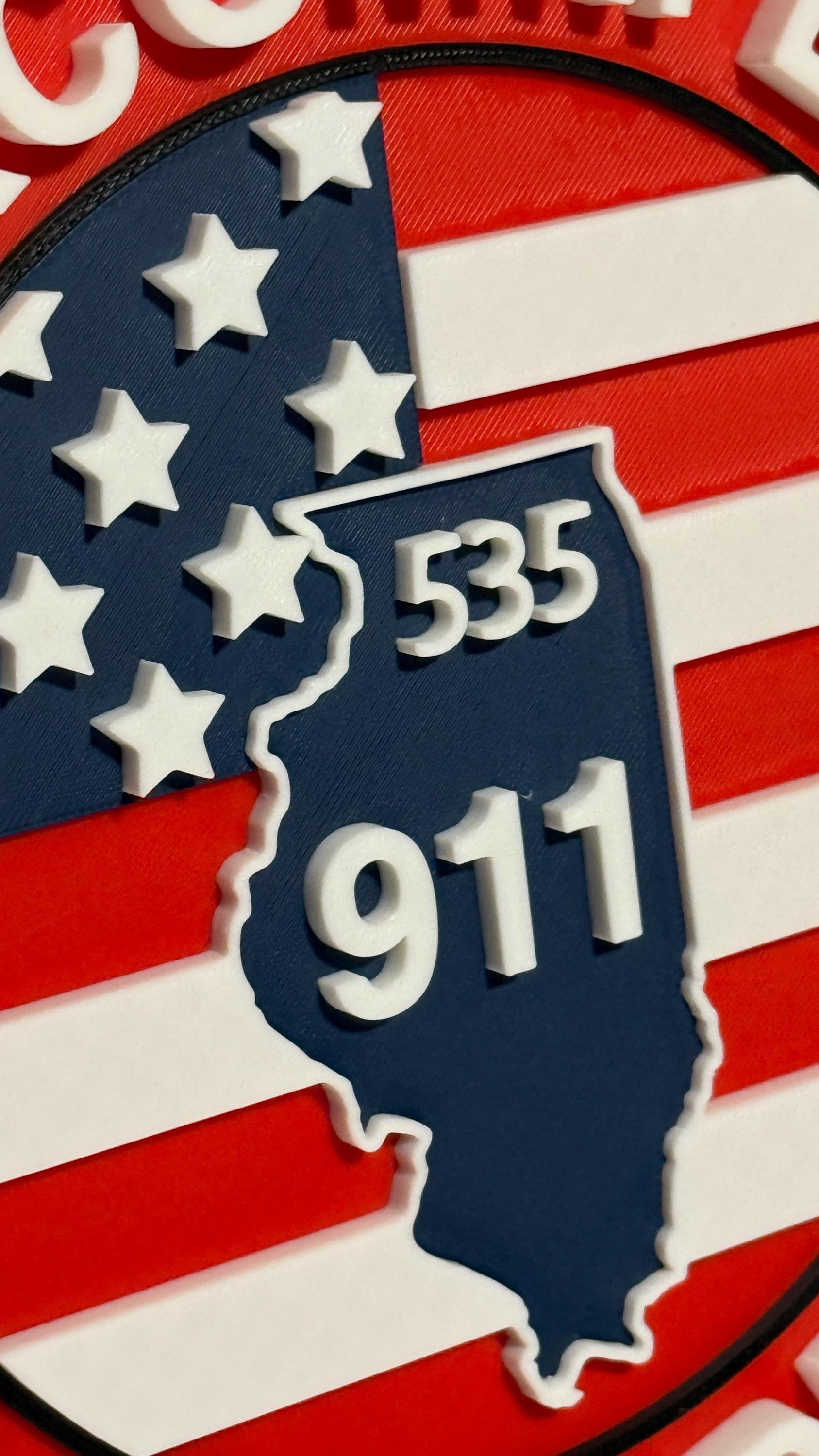 Emergency Communications Plaque: Foxcomm E-911 Illinois - 3D Embossed Design