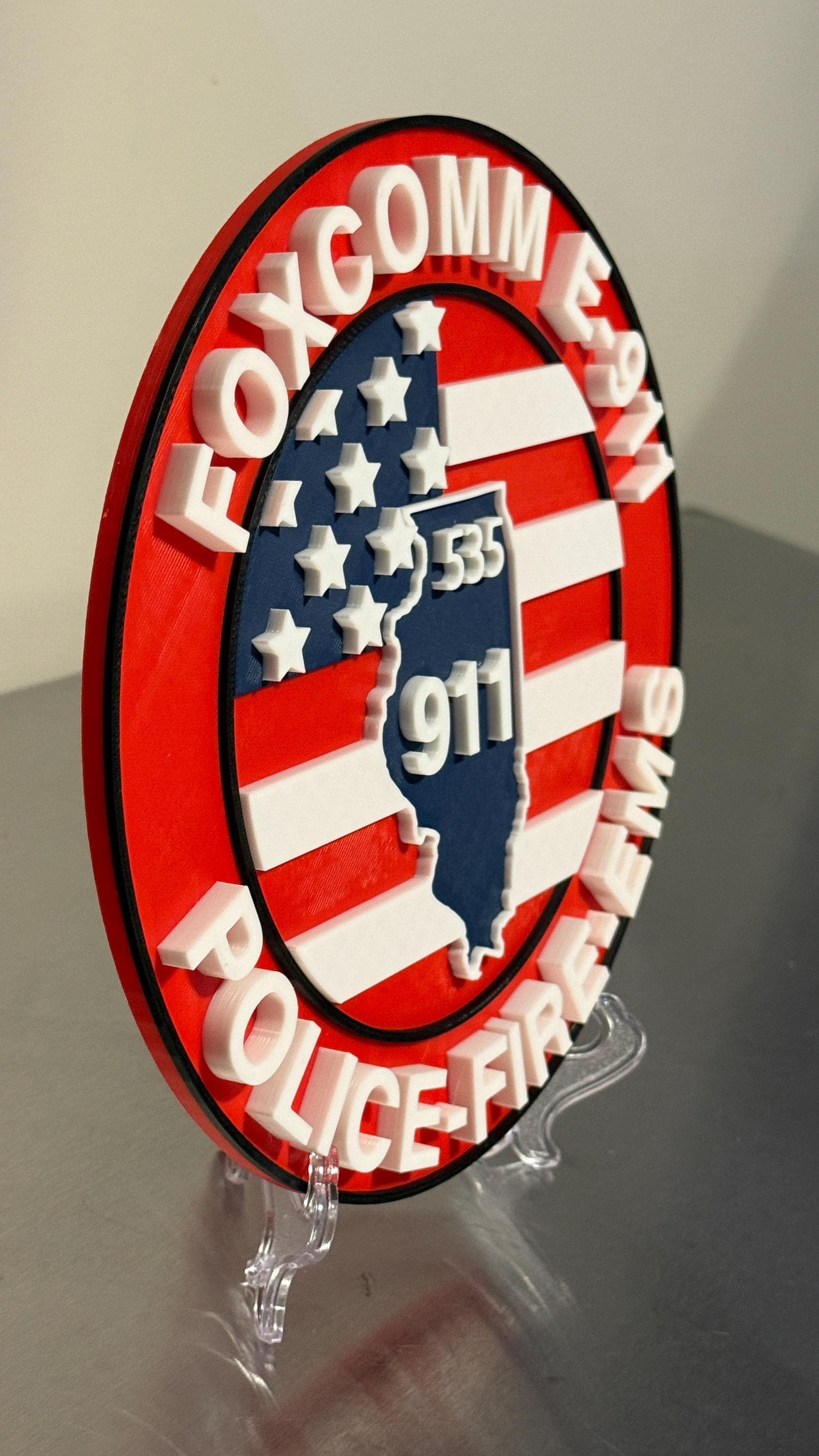Emergency Communications Plaque: Foxcomm E-911 Illinois - 3D Embossed Design