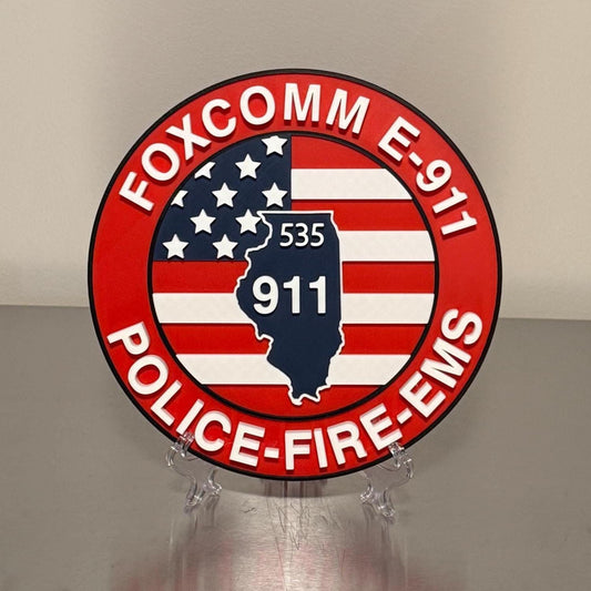 Emergency Communications Plaque: Foxcomm E-911 Illinois - 3D Embossed Design