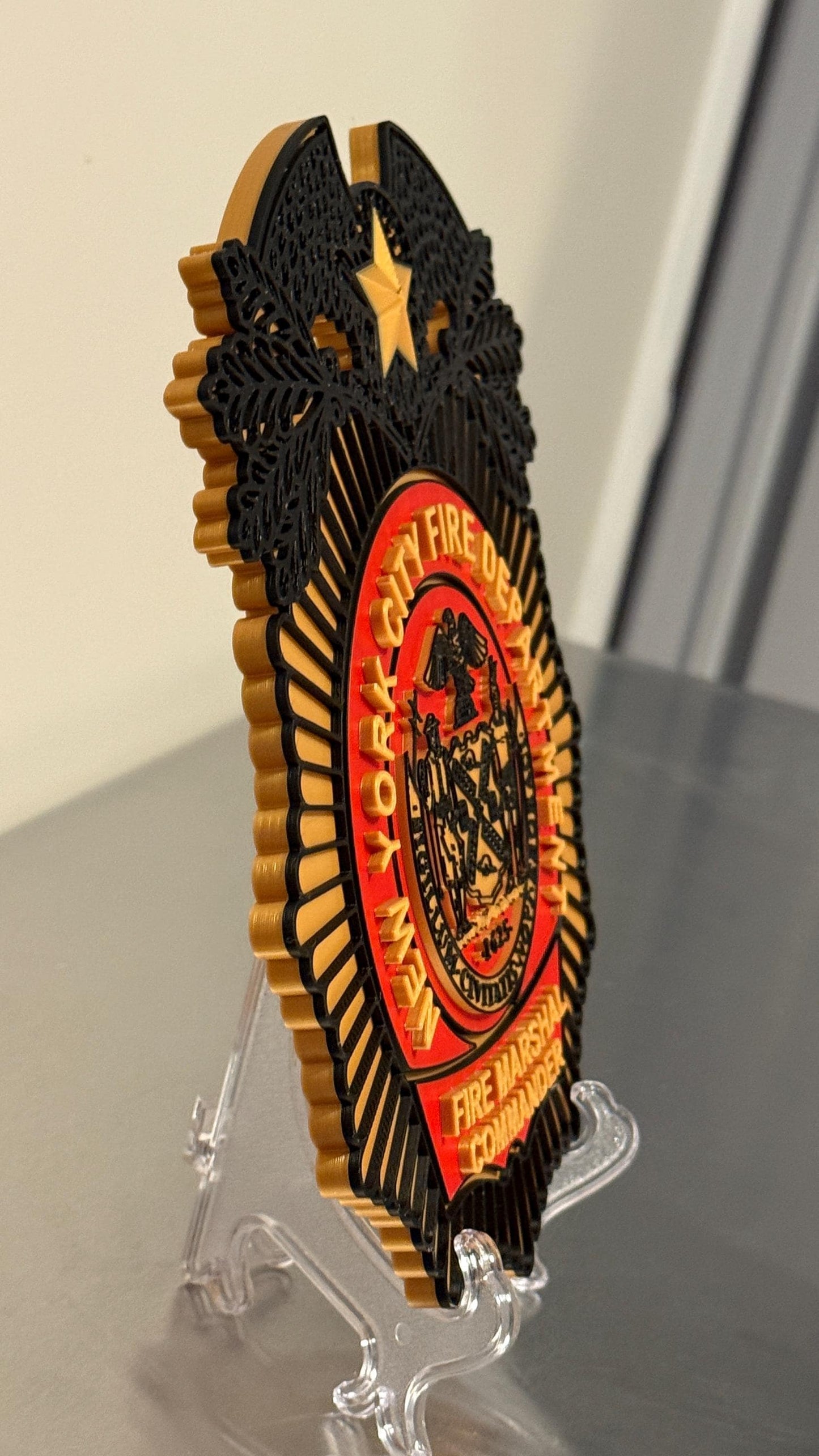 FDNY Fire Marshal Plaque: 3D Embossed Firefighter Wall Art