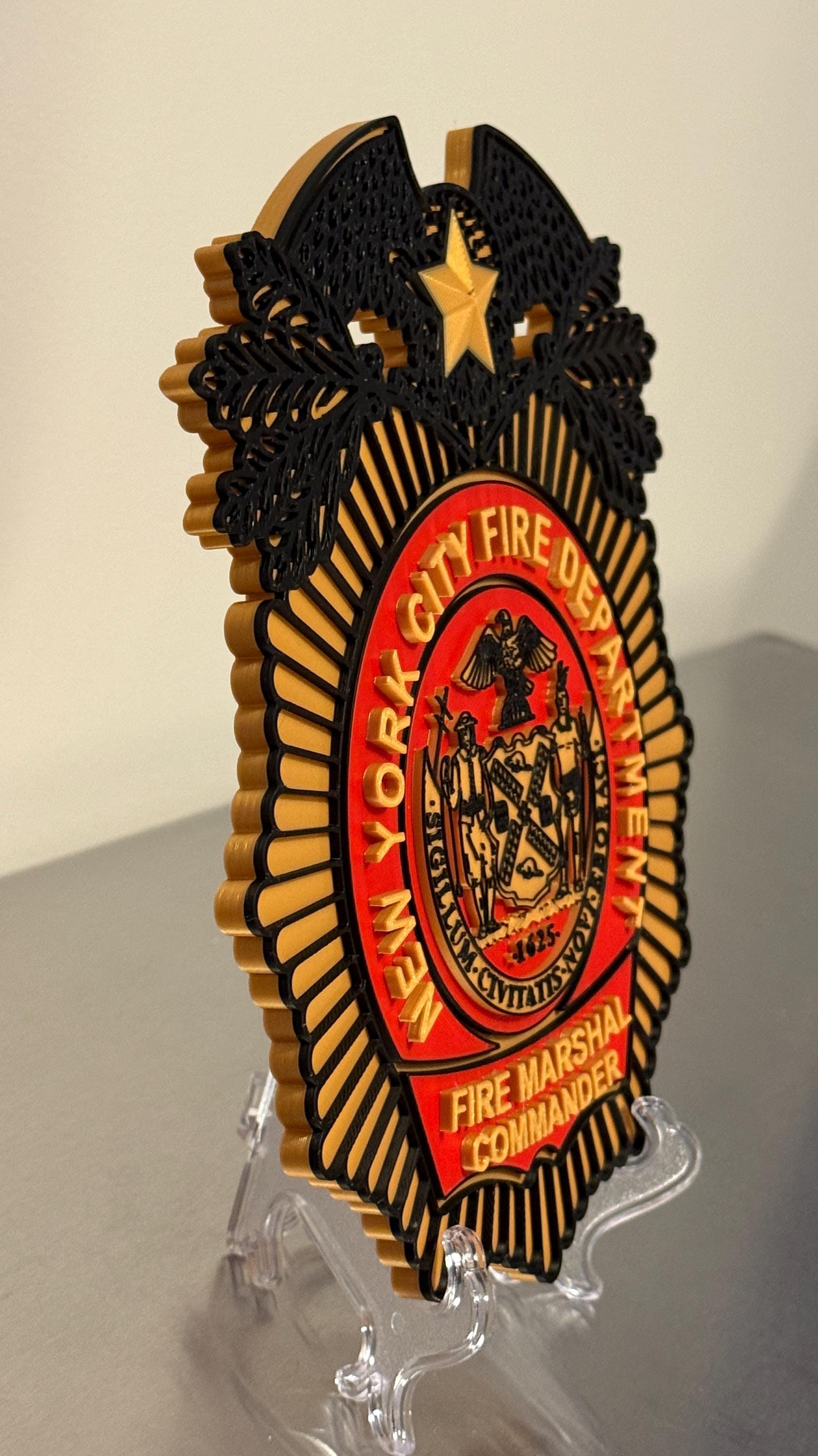 FDNY Fire Marshal Plaque: 3D Embossed Firefighter Wall Art