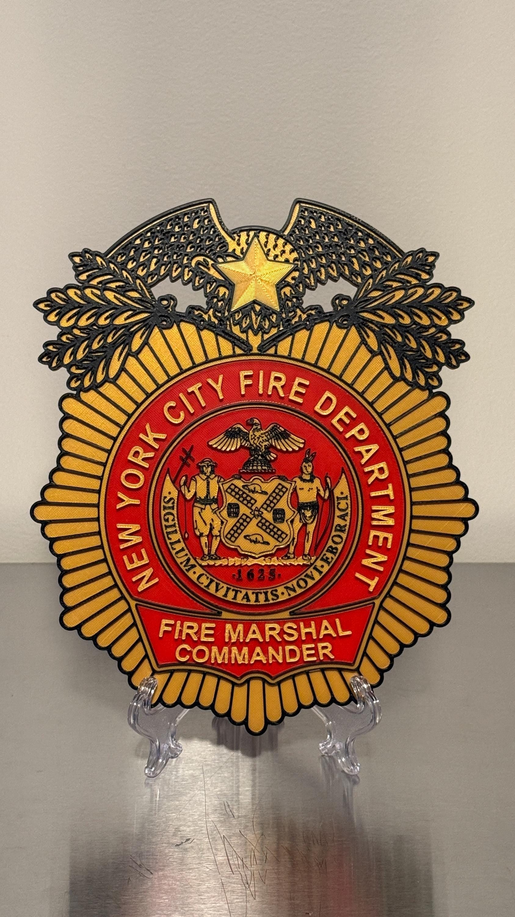 FDNY Fire Marshal Plaque: 3D Embossed Firefighter Wall Art