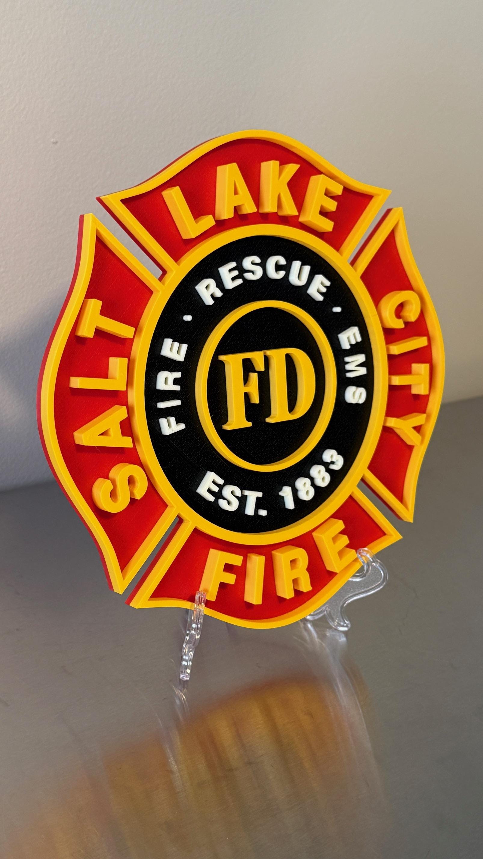 Salt Lake City Fire Department Plaque: 3D Embossed First Responder Wall Art Utah