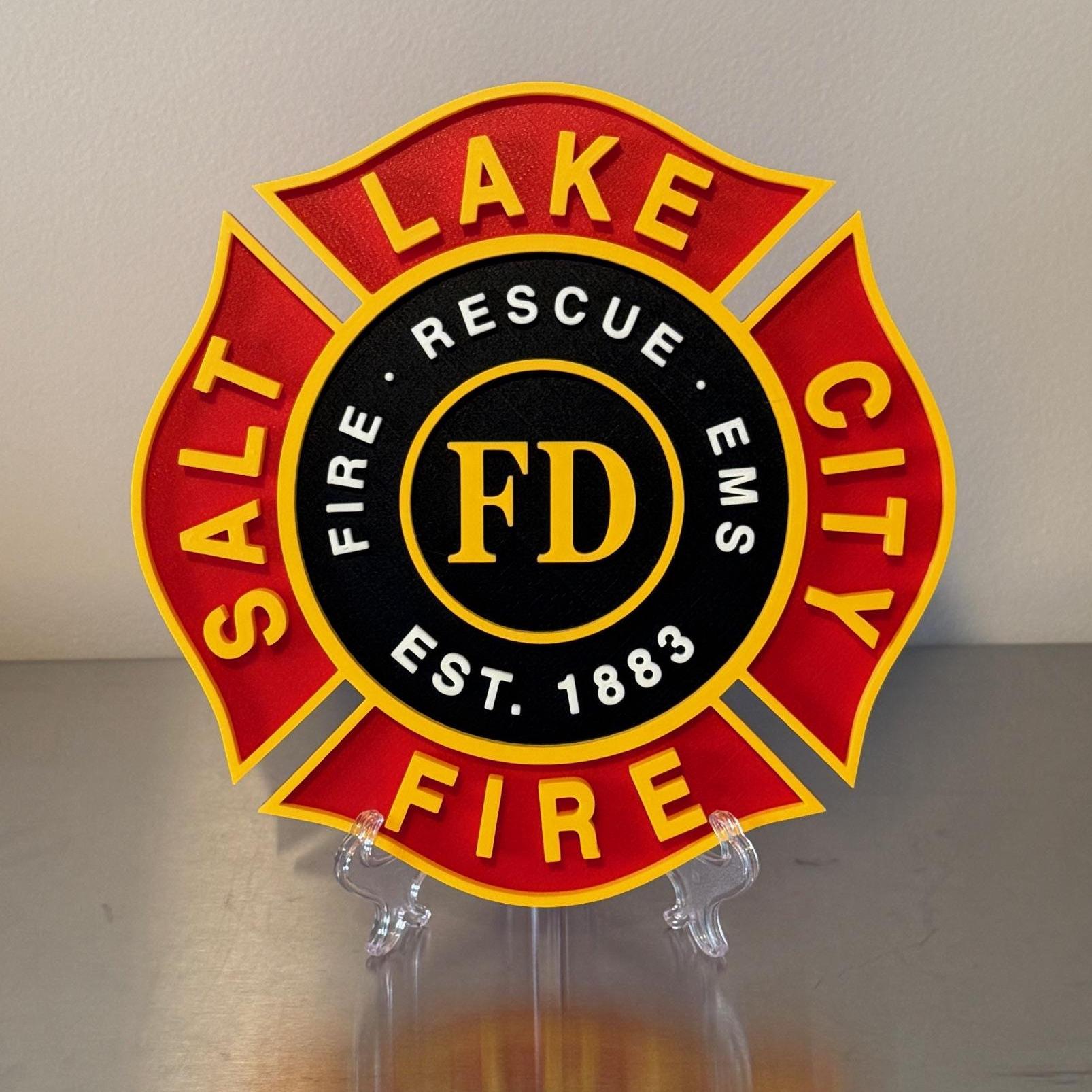Salt Lake City Fire Department Plaque: 3D Embossed First Responder Wall Art Utah