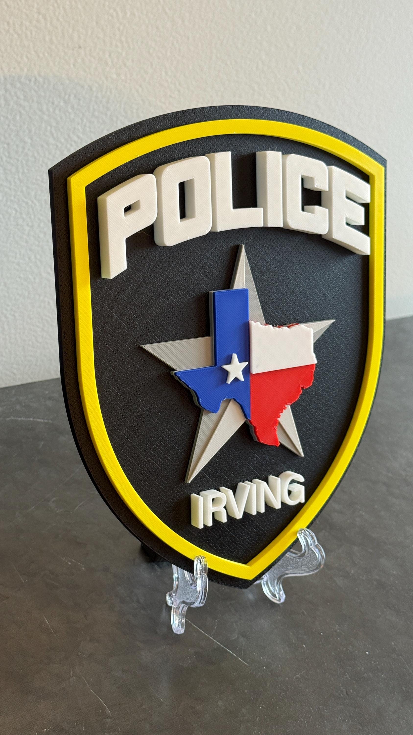 Irving Police Department TX Embossed 3D Plaque: First Responder Wall Art Police Gift Texas