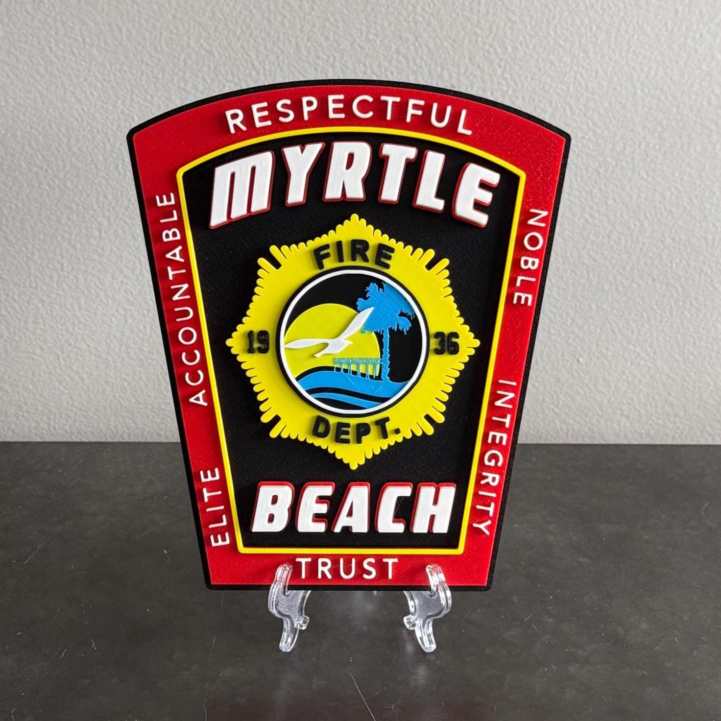 Myrtle Beach Fire Department Plaque | 3D Firefighter Wall Art Tribute South Carolina