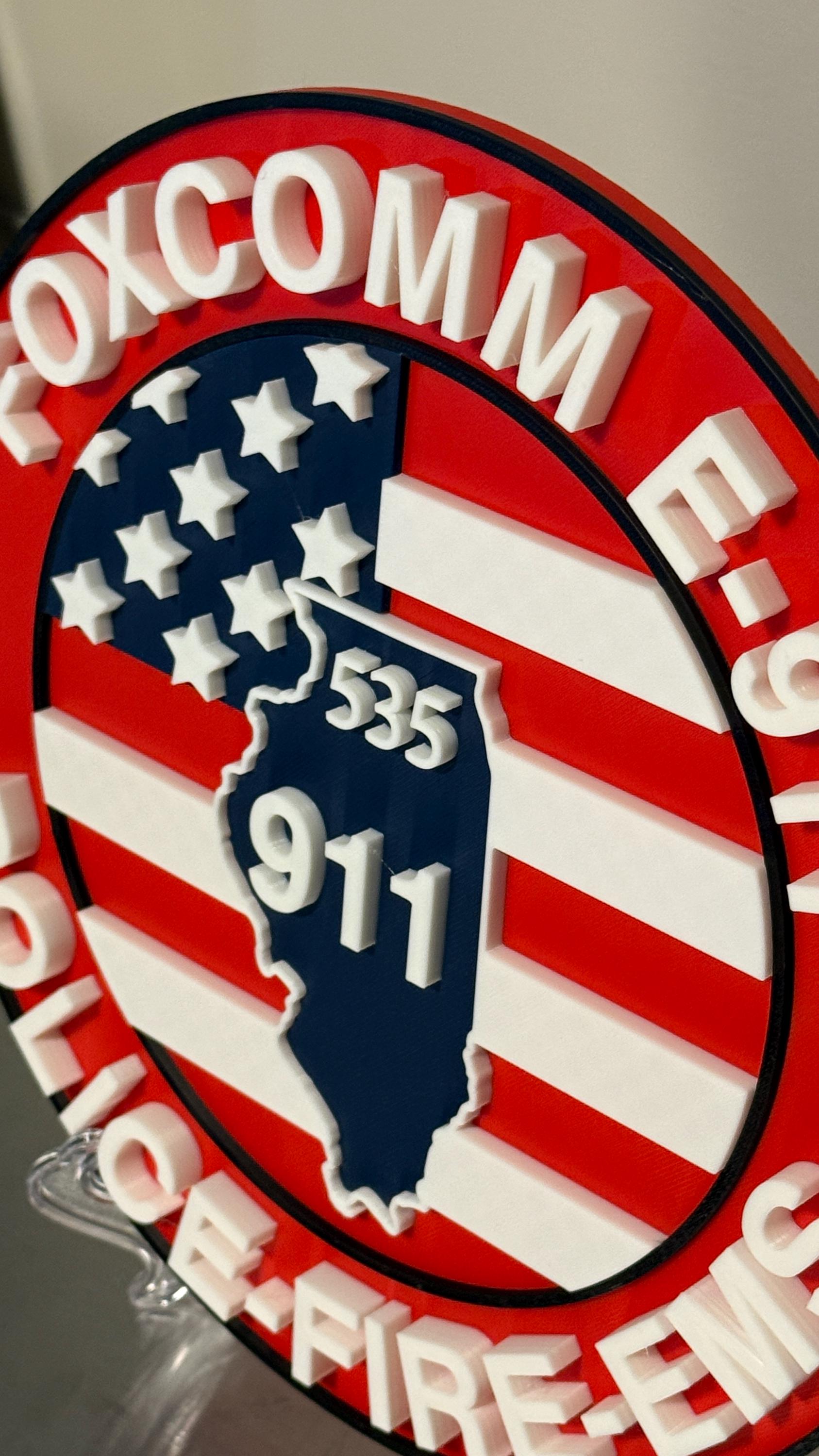Emergency Communications Plaque: Foxcomm E-911 Illinois - 3D Embossed Design