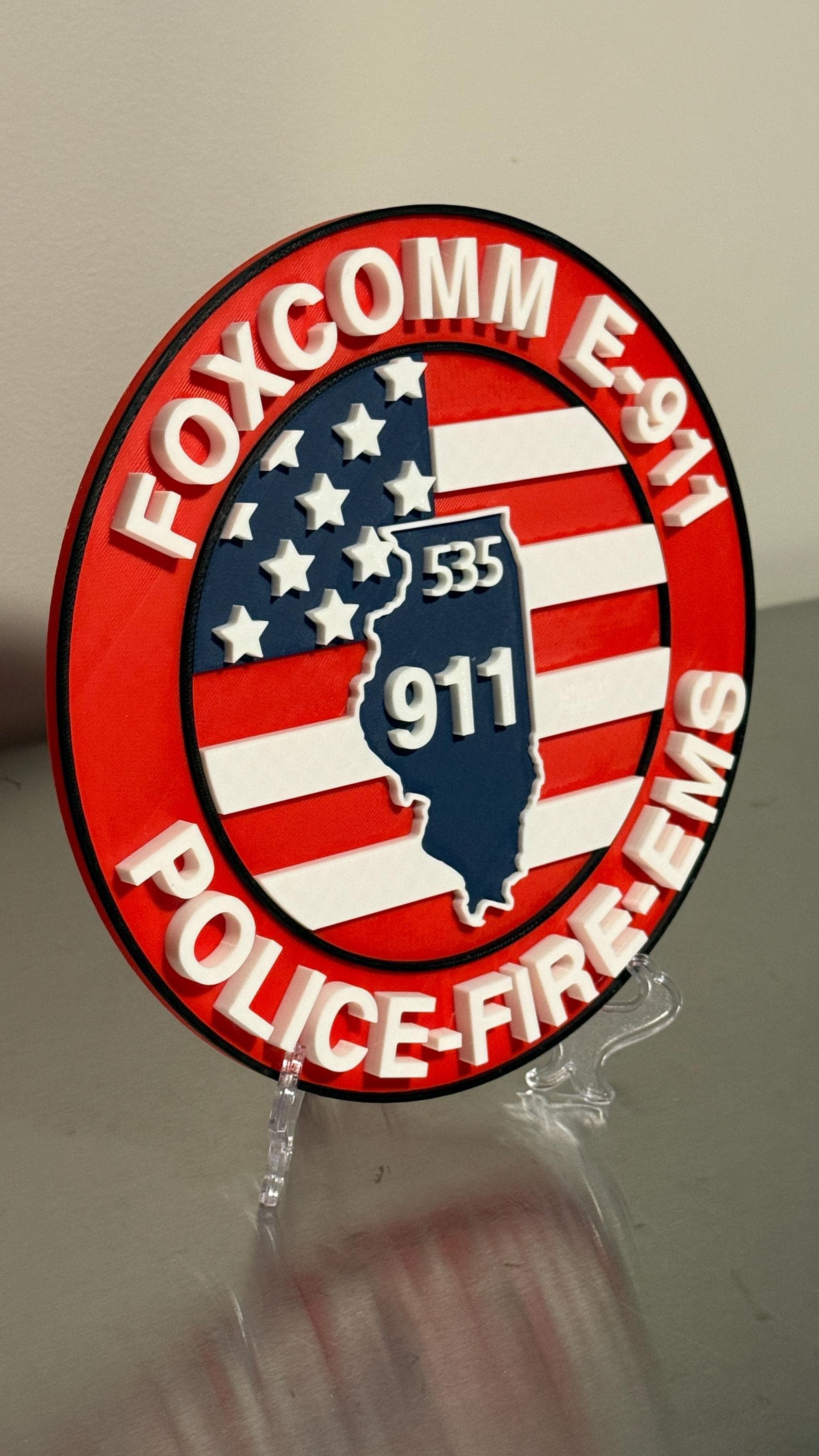 Emergency Communications Plaque: Foxcomm E-911 Illinois - 3D Embossed Design