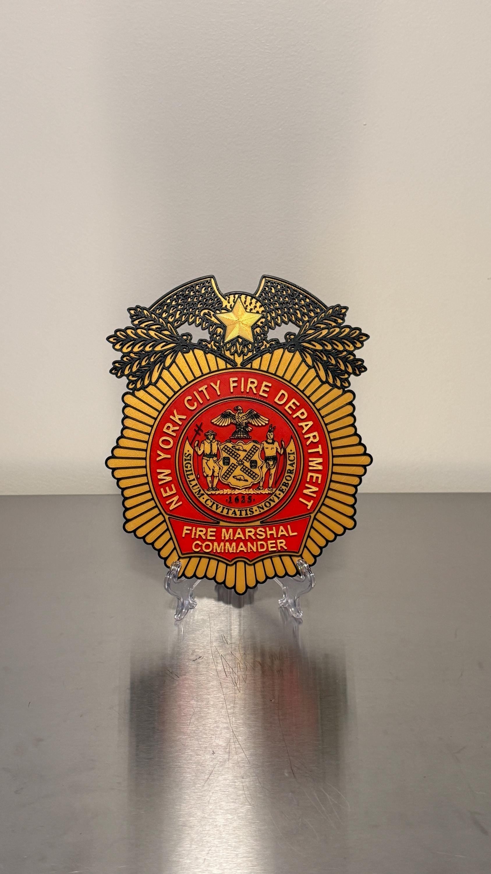 FDNY Fire Marshal Plaque: 3D Embossed Firefighter Wall Art