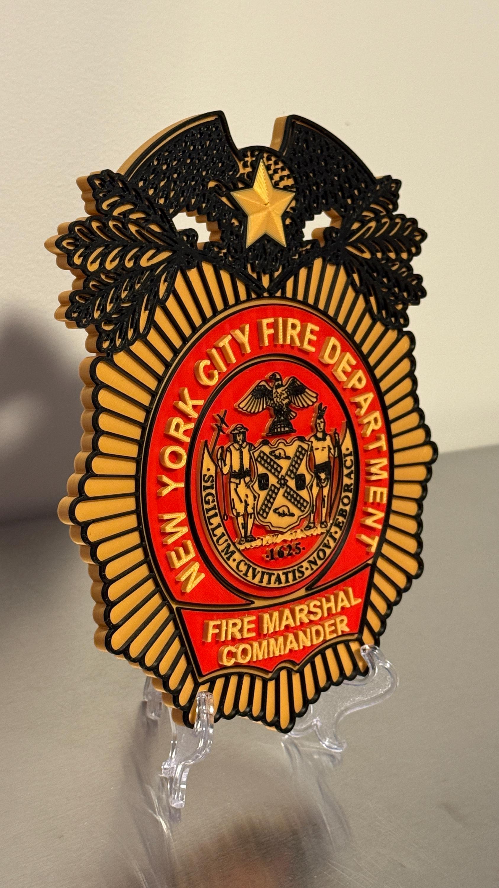 FDNY Fire Marshal Plaque: 3D Embossed Firefighter Wall Art