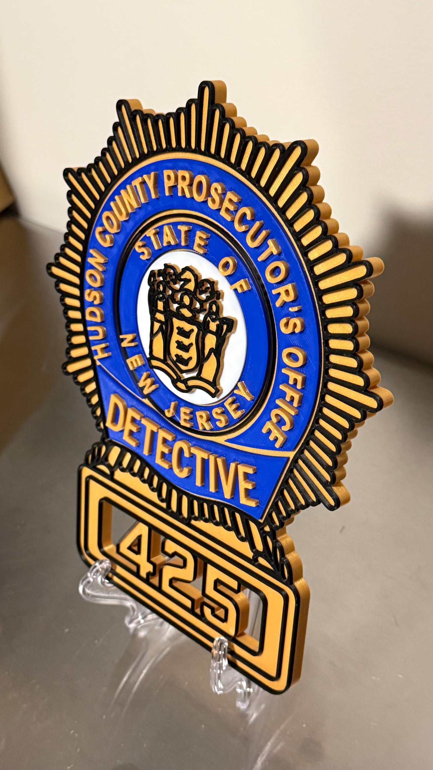 Hudson County Prosecutor Detective Shield Plaque, NJ Badge Wall Art New Jersey