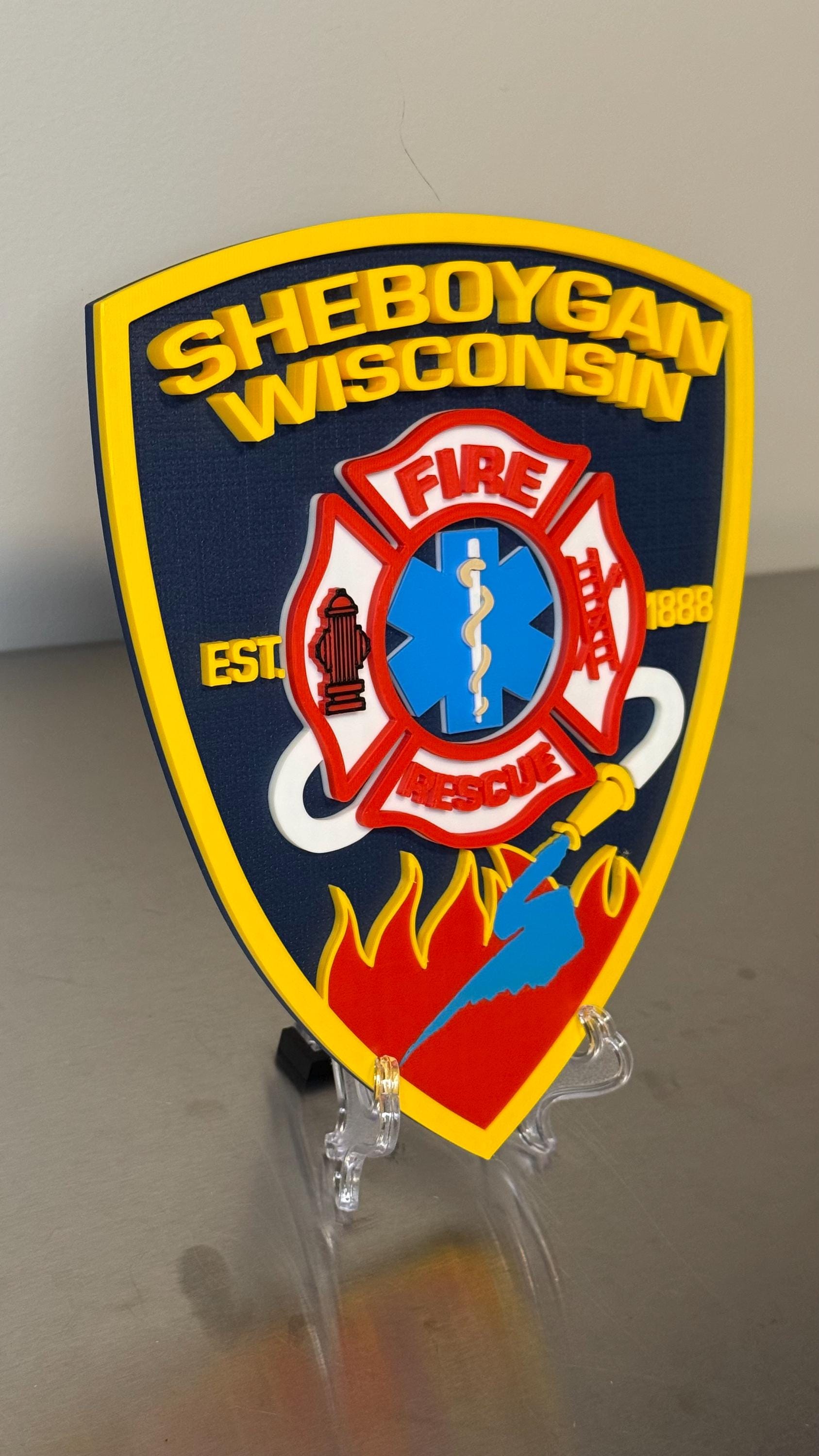 Sheboygan Fire Rescue 3D Plaque - First Responder Wall Art Wisconsin