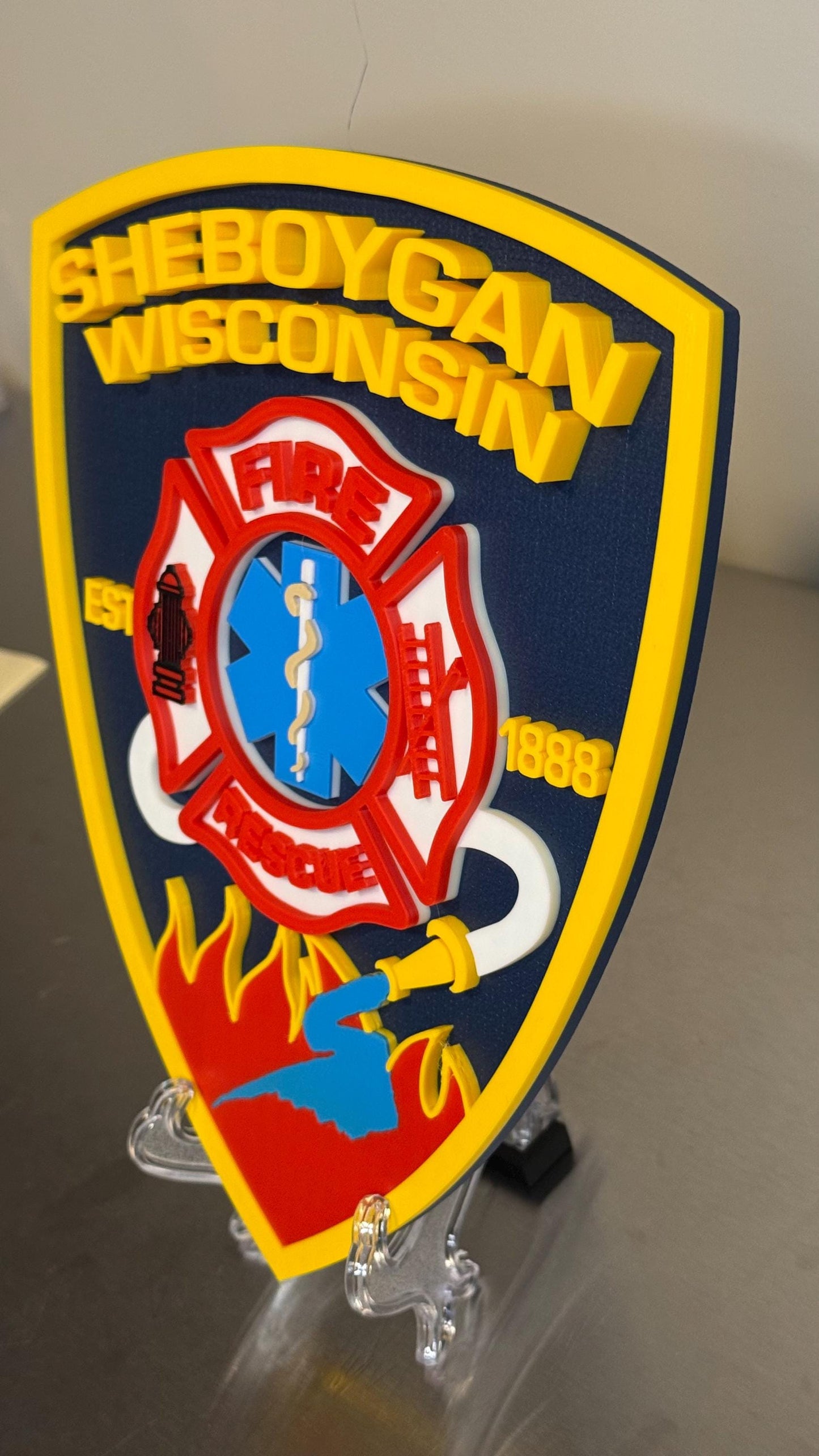 Sheboygan Fire Rescue 3D Plaque - First Responder Wall Art Wisconsin