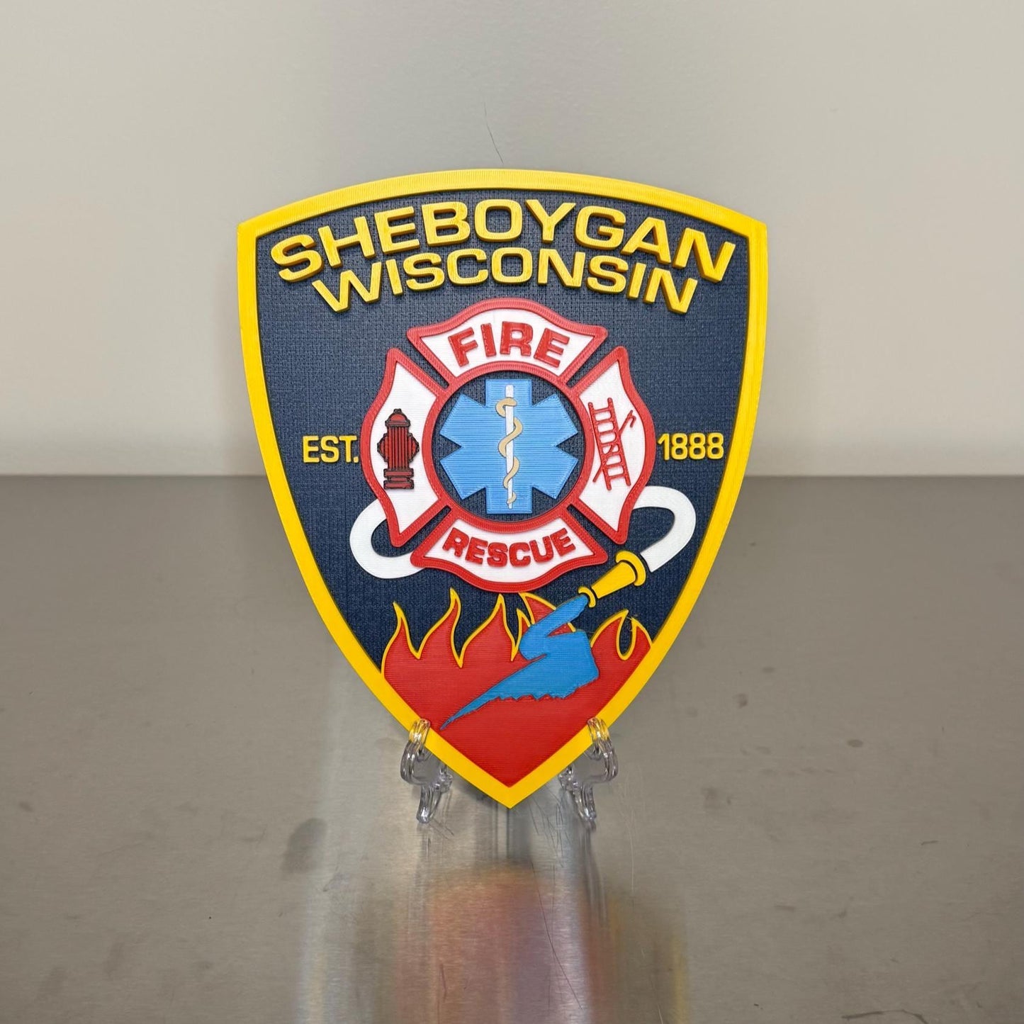 Sheboygan Fire Rescue 3D Plaque - First Responder Wall Art Wisconsin