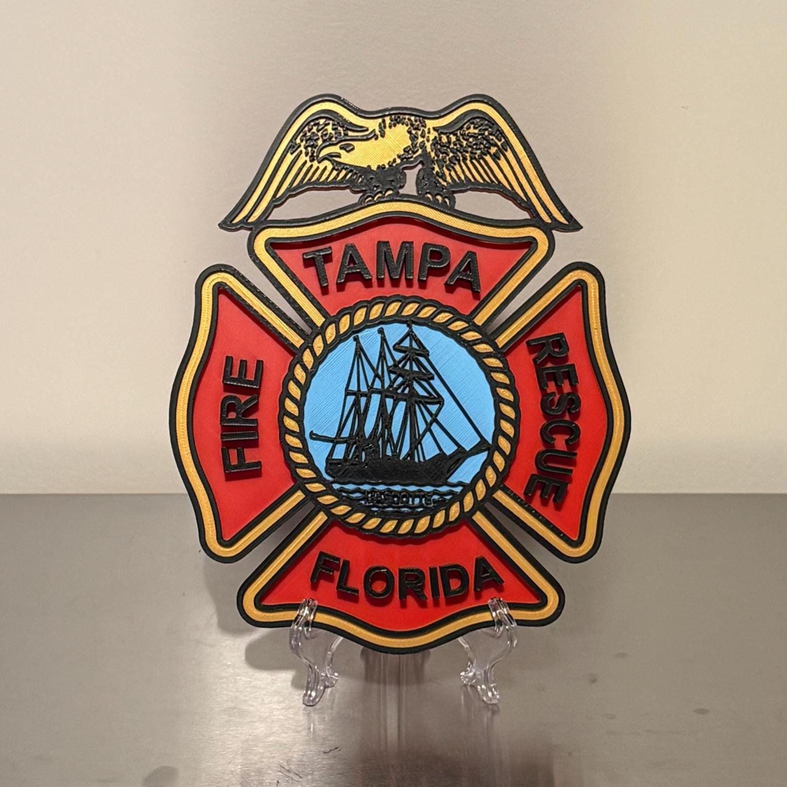 Tampa Fire Department 3D Plaque - First Responder Wall Art Florida