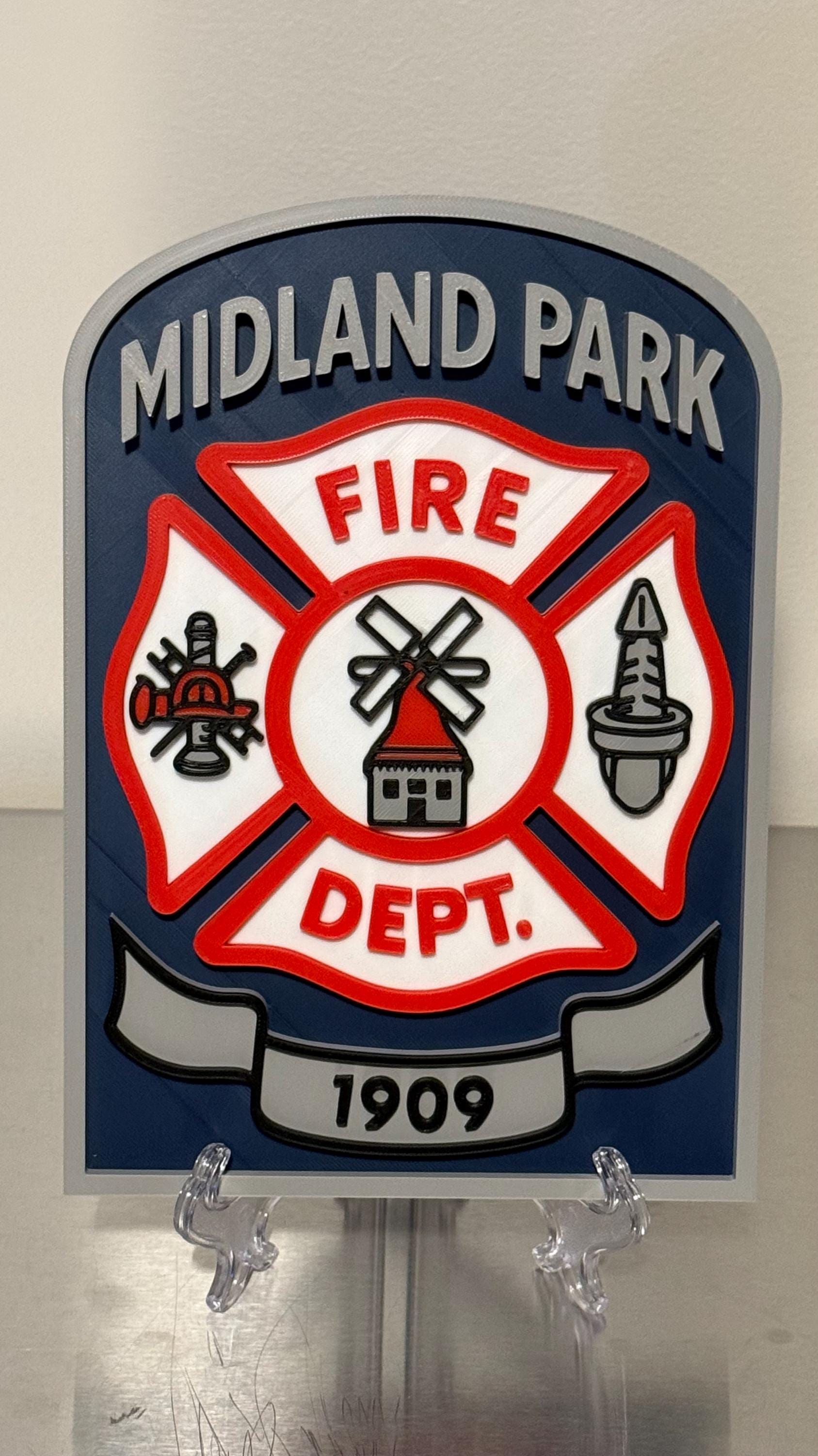 Midland Park Fire Department 3D Plaque: First Responder Wall Art NJ New Jersey