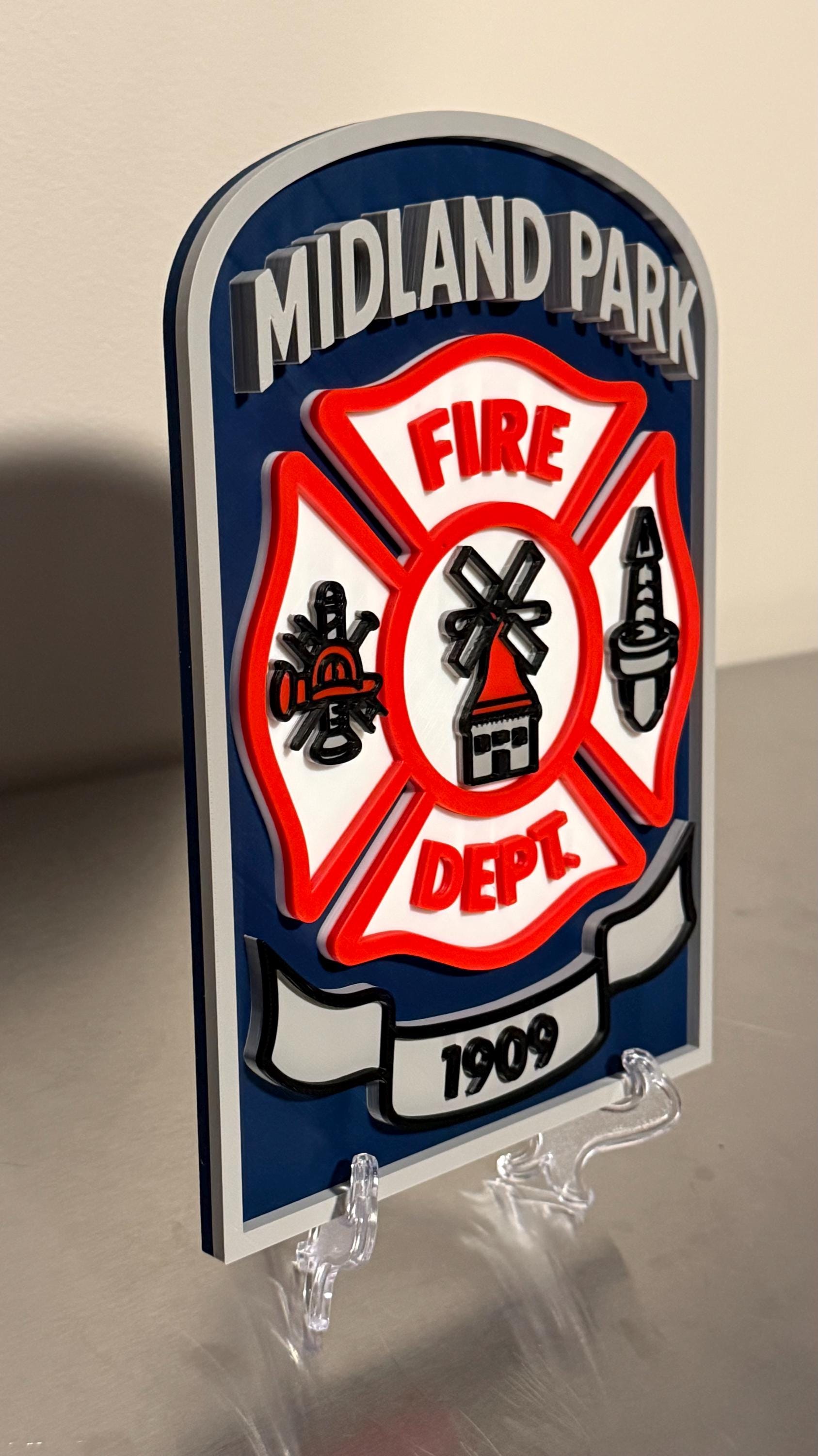 Midland Park Fire Department 3D Plaque: First Responder Wall Art NJ New Jersey